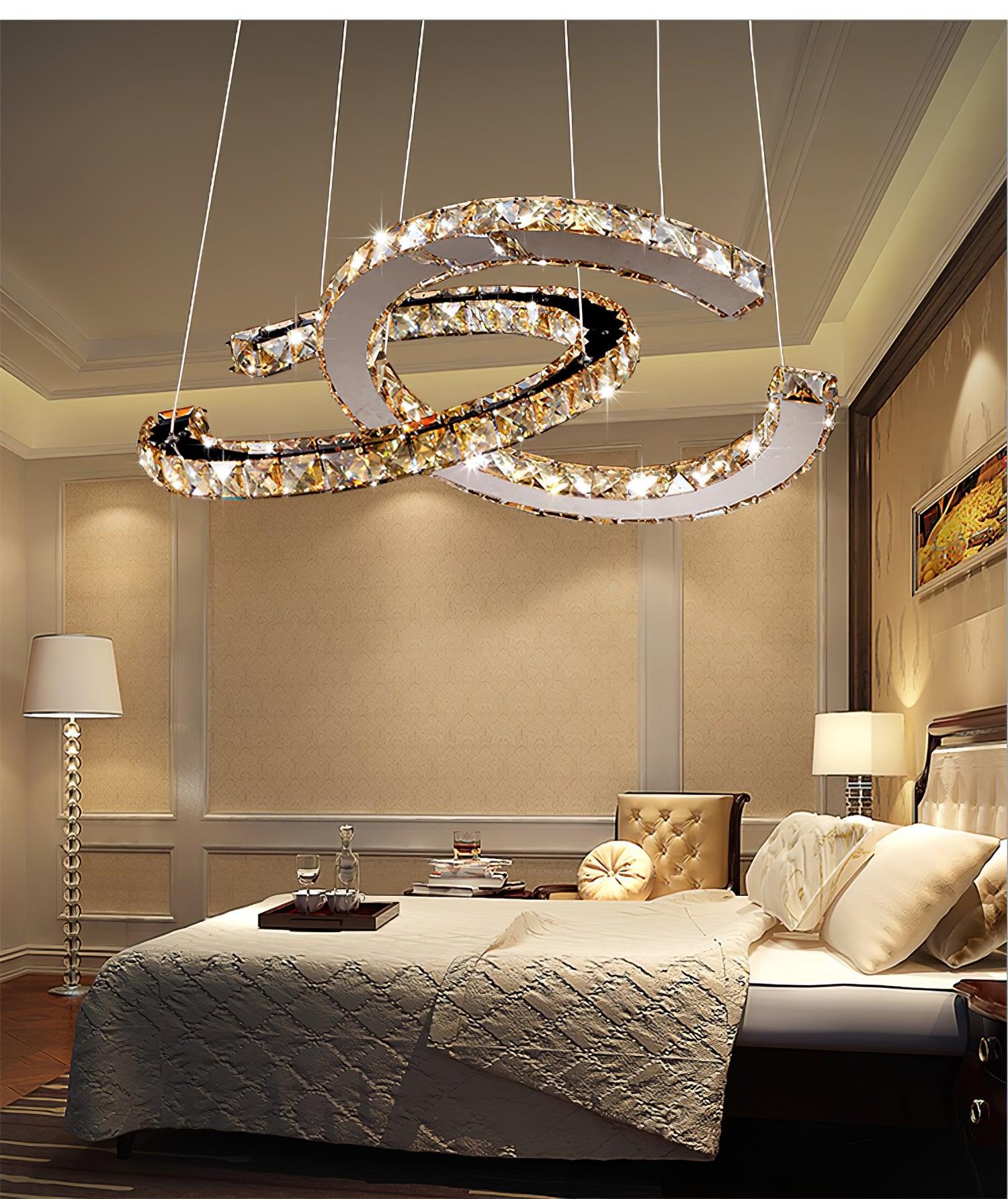 Lustra Kronleuchter Kristall Doppelt C Modern Silber 2-Ring-Letslighting