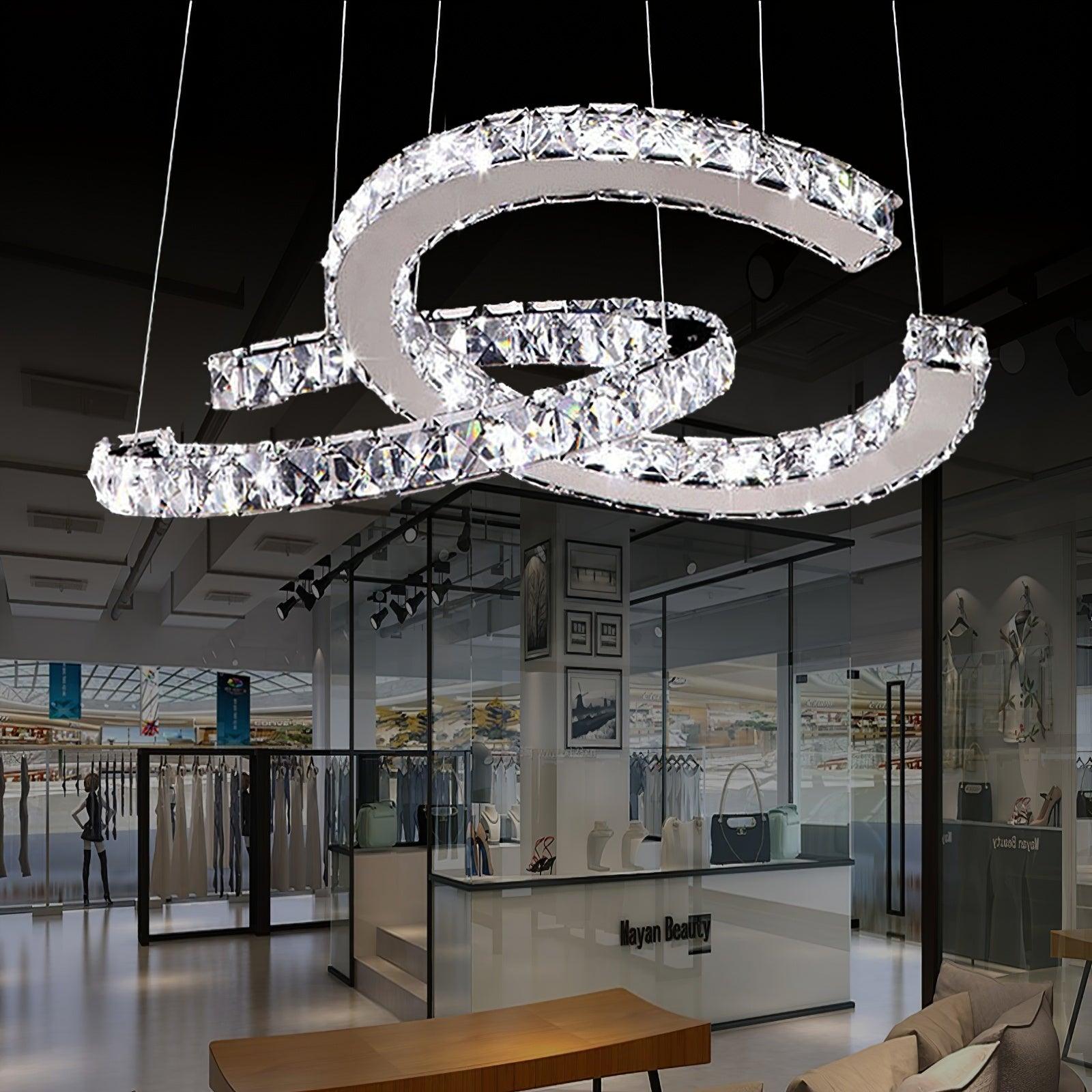 Lustra Kronleuchter Kristall Doppelt C Modern Silber 2-Ring-Letslighting
