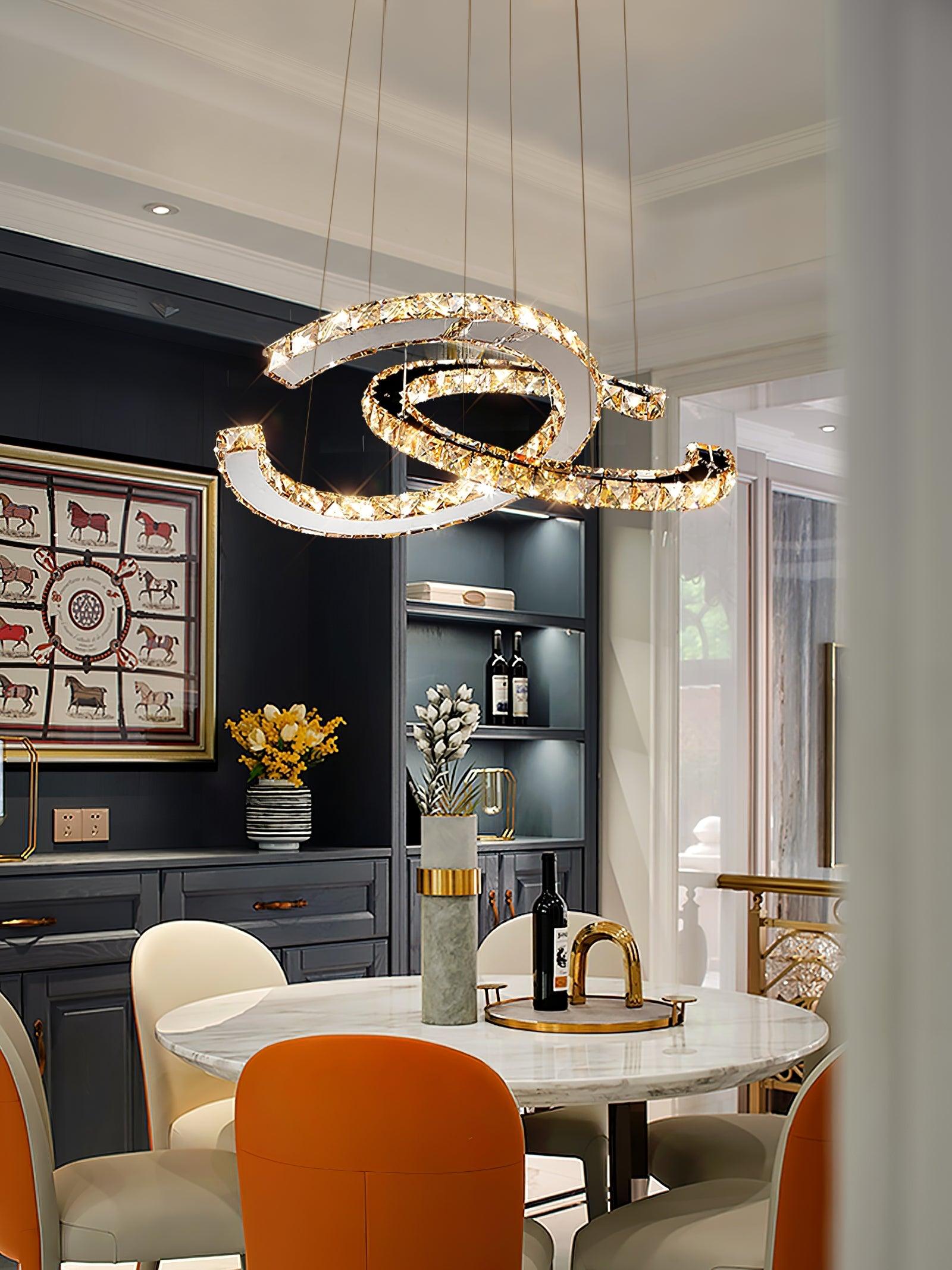 Lustra Kronleuchter Kristall Doppelt C Modern Silber 2-Ring-Letslighting