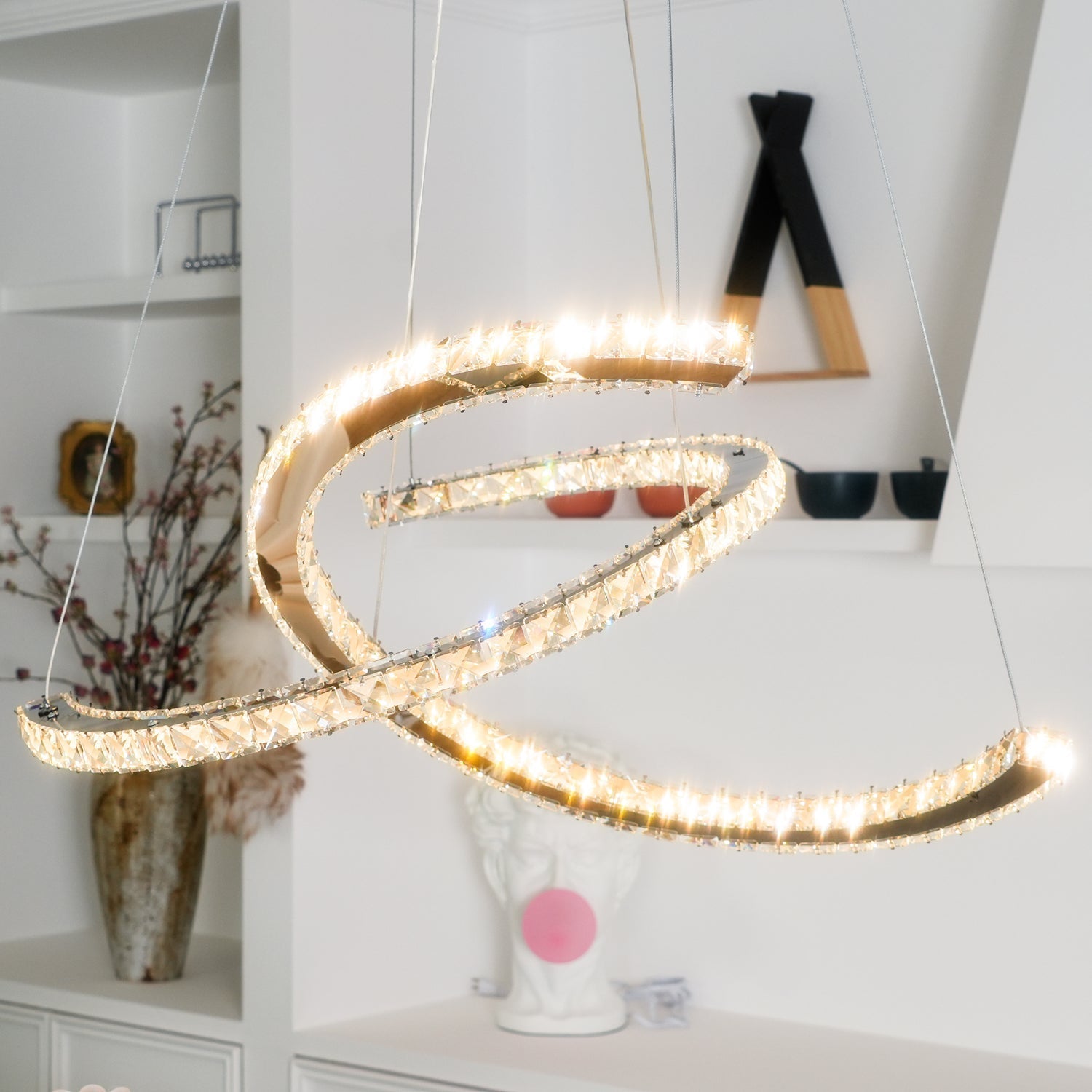 Lustra Kronleuchter Kristall Doppelt C Modern Silber 2-Ring-Letslighting