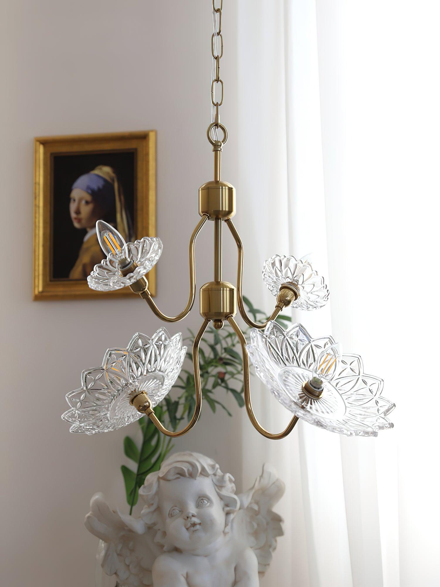 Lustra Kronleuchter Messing Glas Floral Vintage-Letslighting