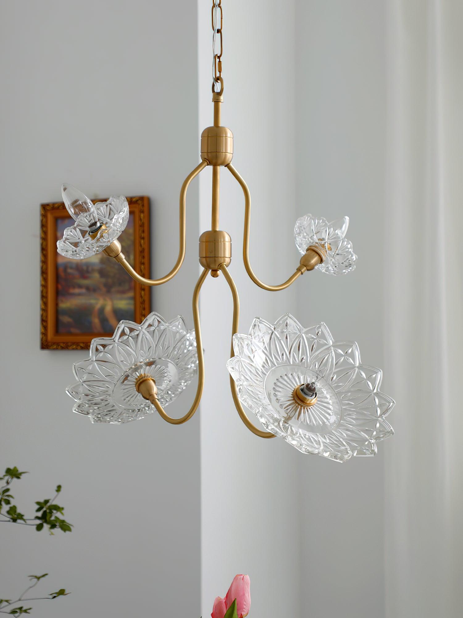 Lustra Kronleuchter Messing Glas Floral Vintage-Letslighting