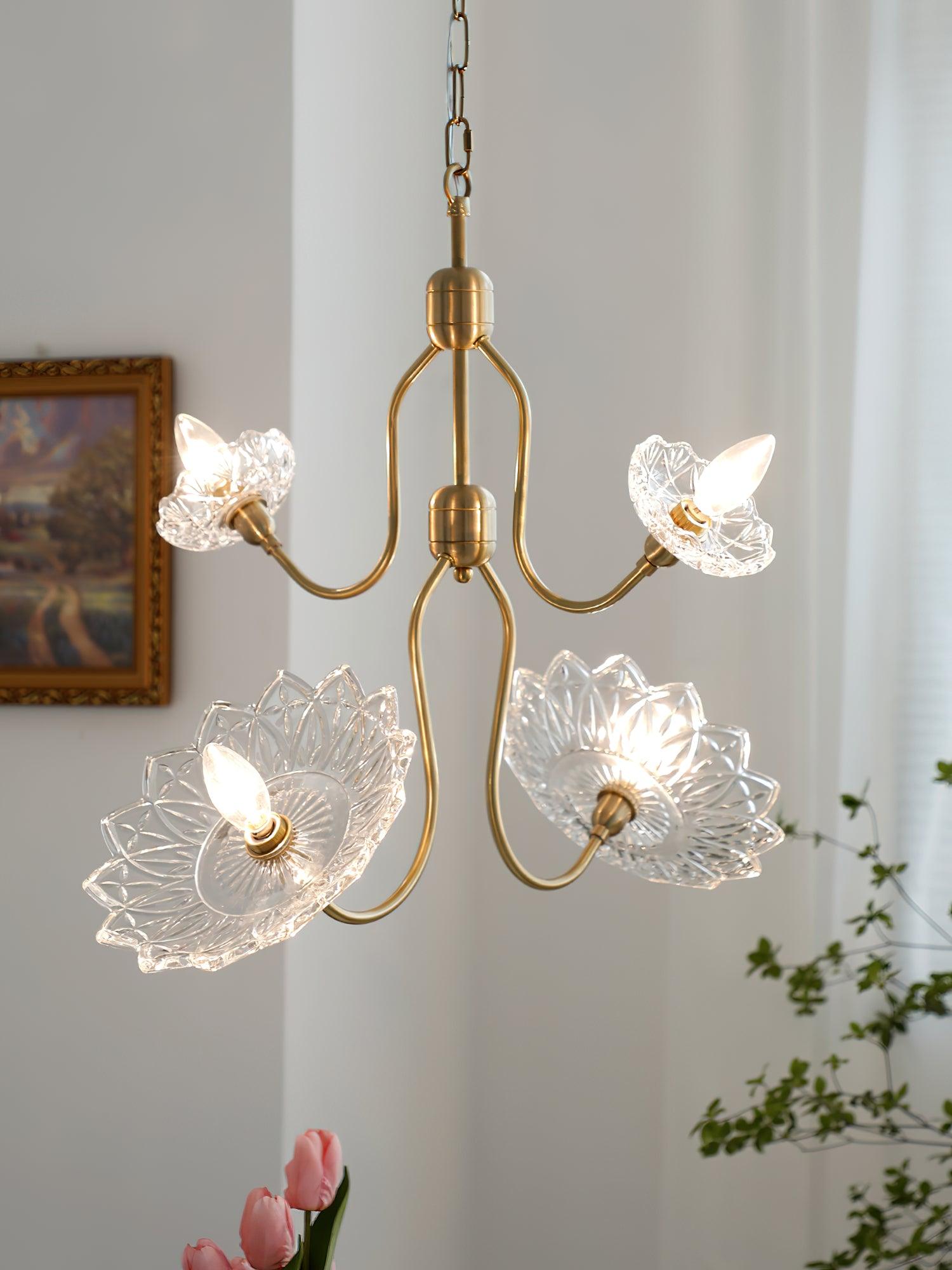 Lustra Kronleuchter Messing Glas Floral Vintage-Letslighting