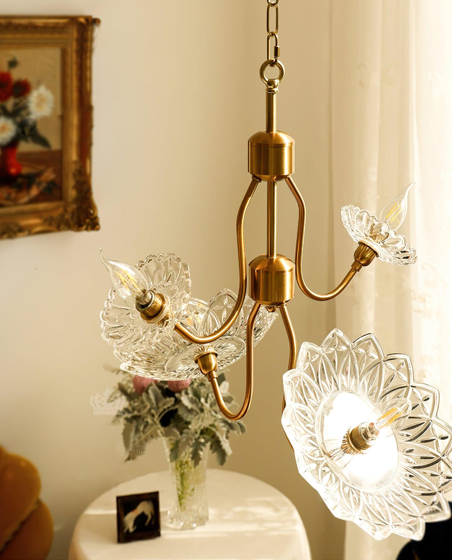 Lustra Kronleuchter Messing Glas Floral Vintage-Letslighting