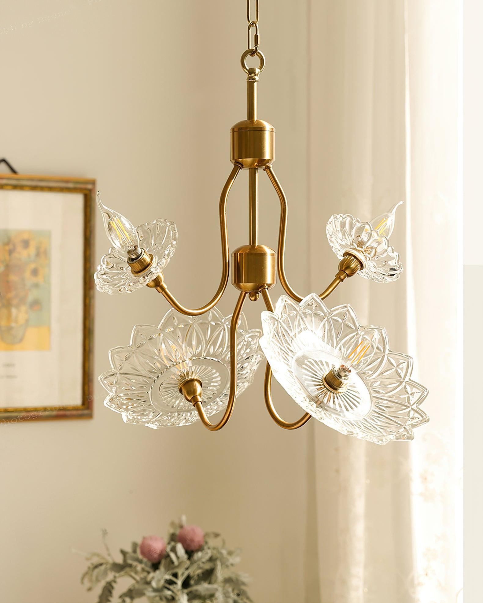 Lustra Kronleuchter Messing Glas Floral Vintage-Letslighting