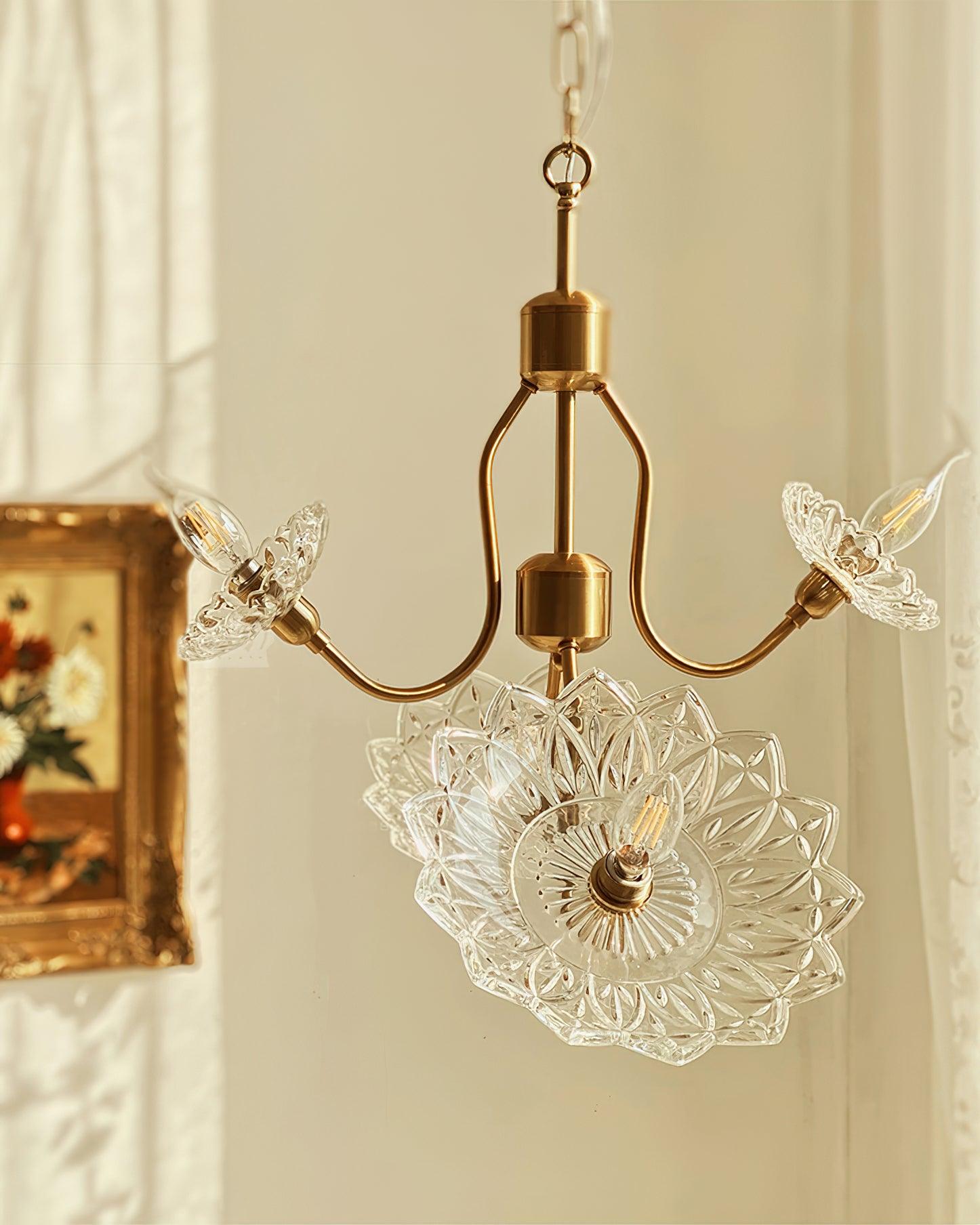 Lustra Kronleuchter Messing Glas Floral Vintage-Letslighting