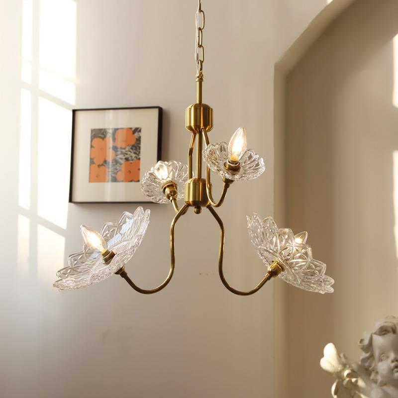 Lustra Kronleuchter Messing Glas Floral Vintage-Letslighting