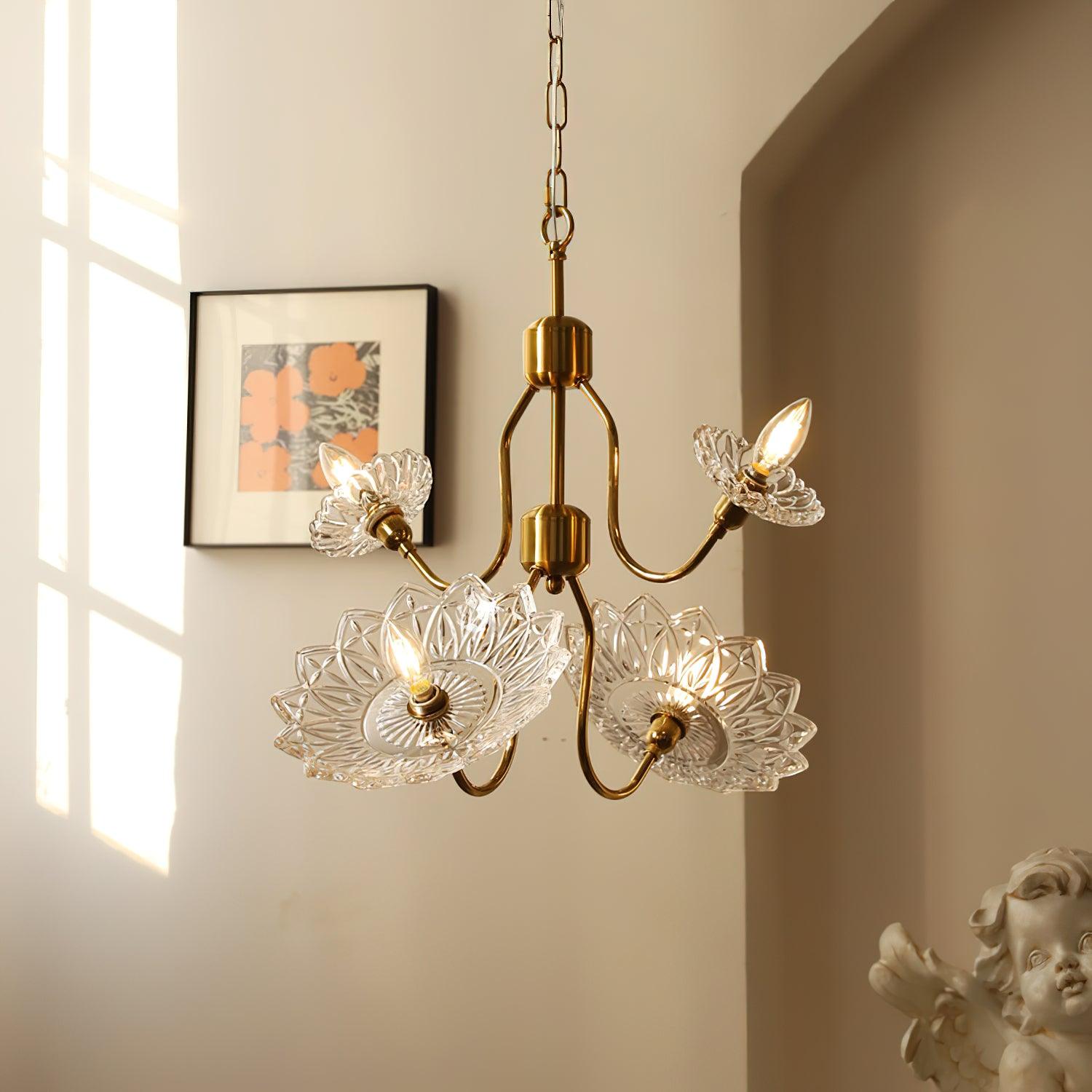 Lustra Kronleuchter Messing Glas Floral Vintage-Letslighting