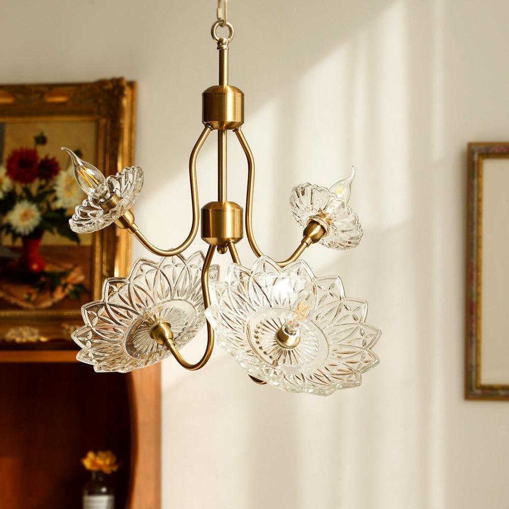 Lustra Kronleuchter Messing Glas Floral Vintage-Letslighting
