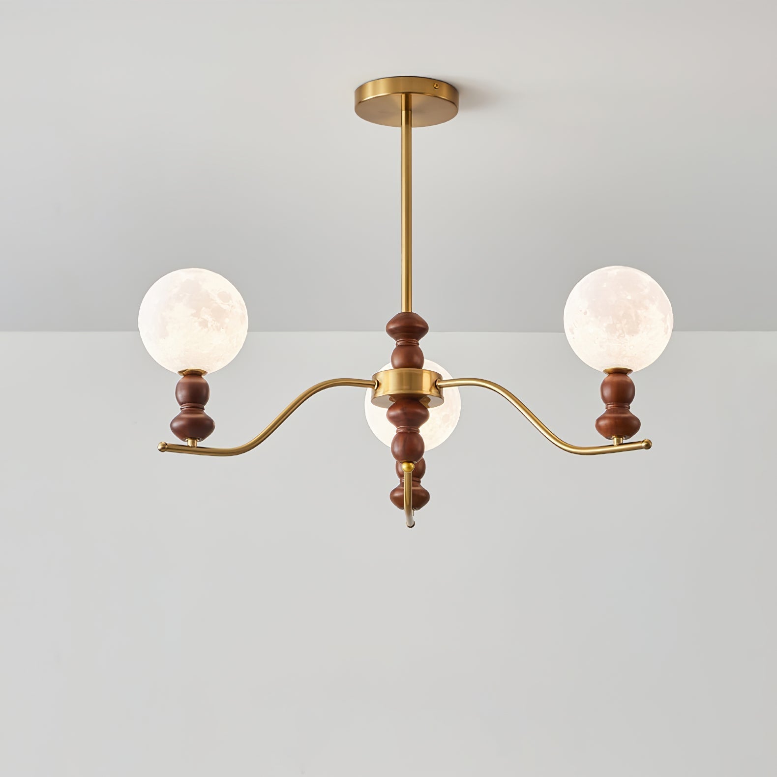 Lustra Kronleuchter Messing Holz Mond Globus Elegant-Letslighting