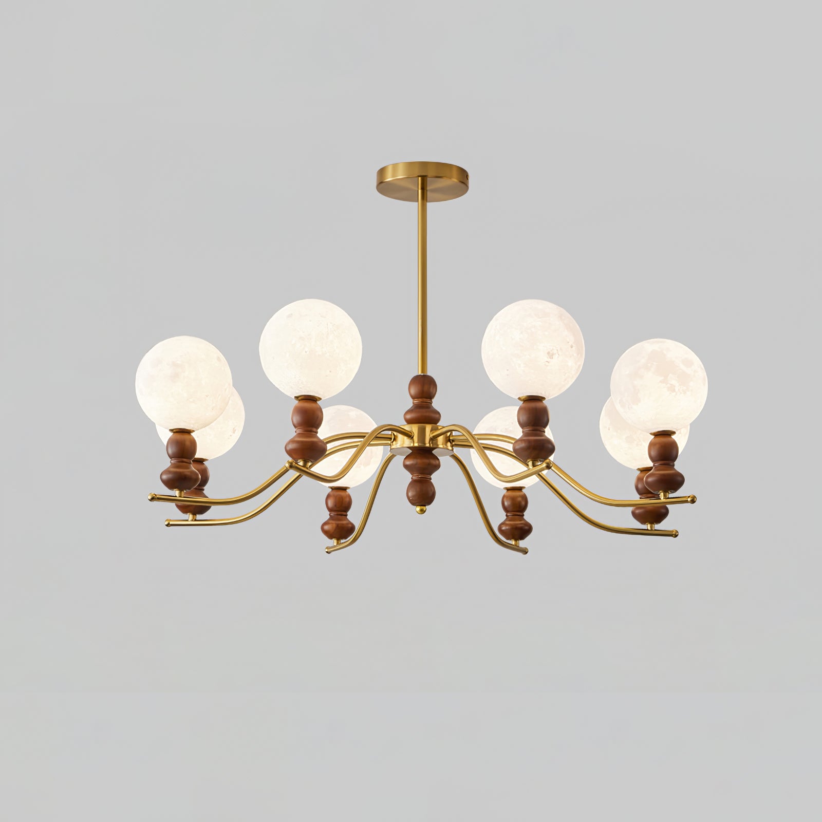 Lustra Kronleuchter Messing Holz Mond Globus Elegant-Letslighting