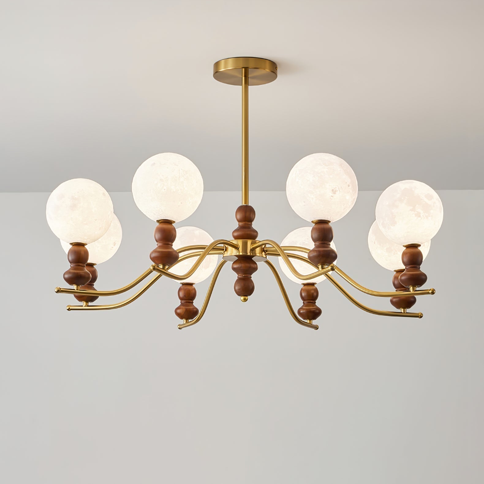 Lustra Kronleuchter Messing Holz Mond Globus Elegant-Letslighting