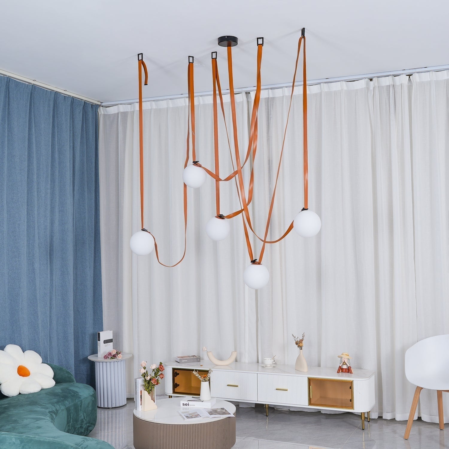 Lustra Pendelleuchte Lederriemen Glas-Letslighting