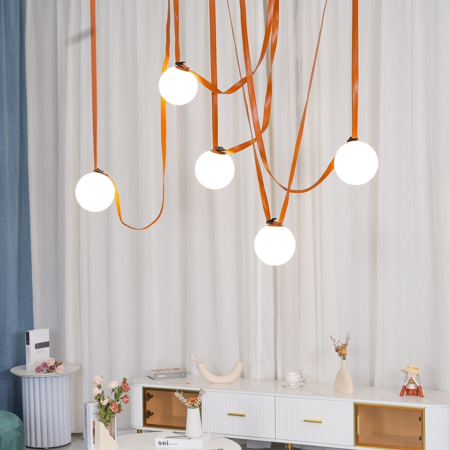 Lustra Pendelleuchte Lederriemen Glas-Letslighting