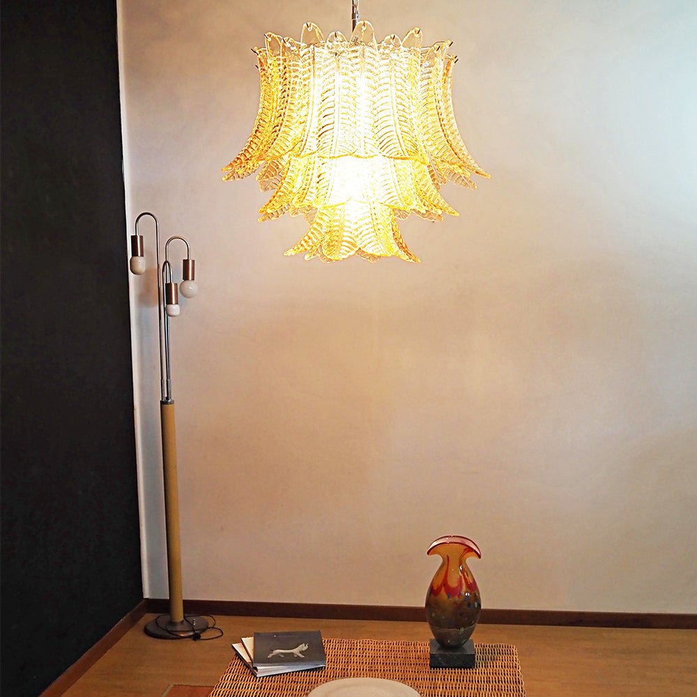 Aurora Chandelier Amber Leaf Glass Layered Venetian Elegance - Neutralighting
