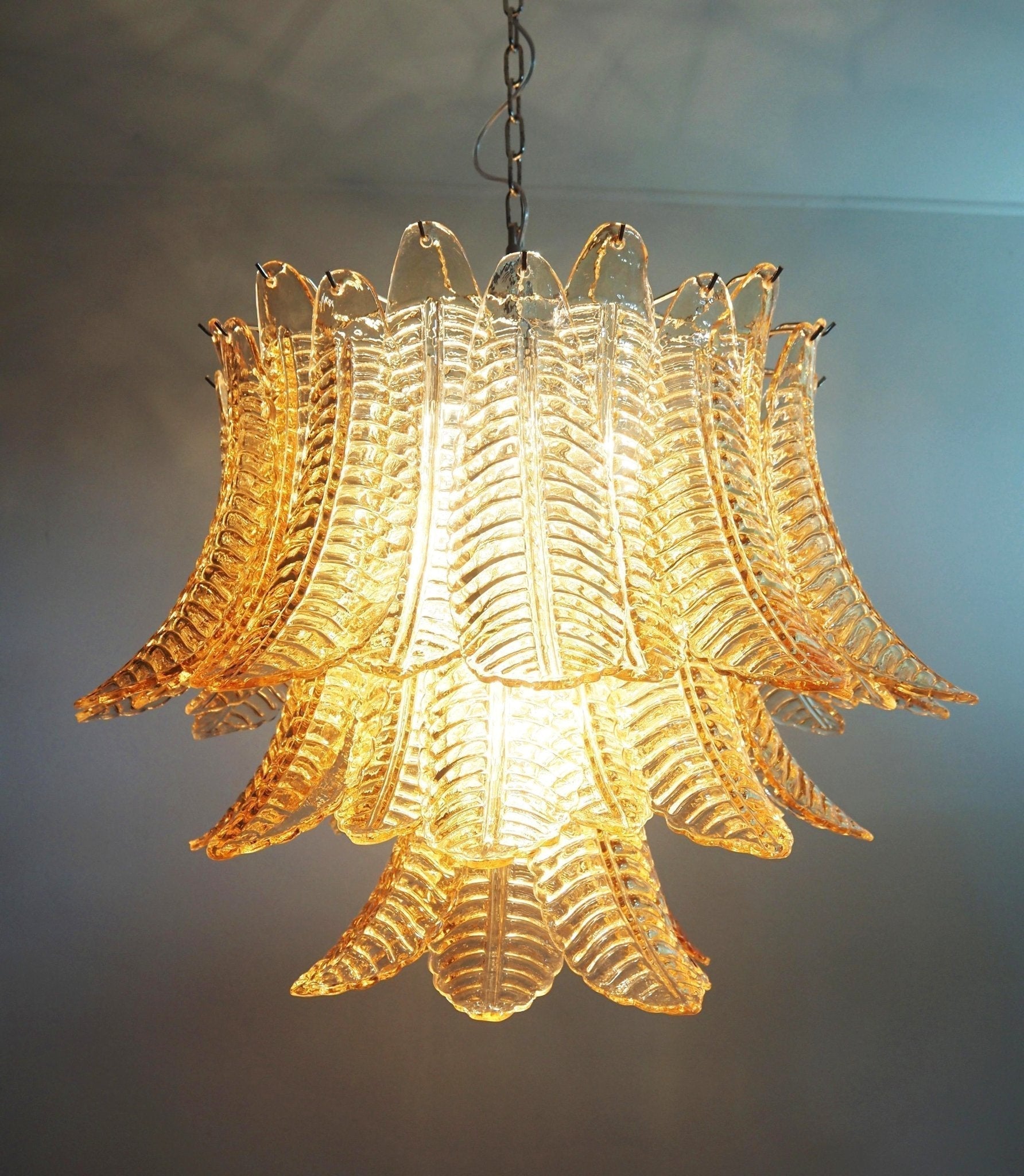 Aurora Chandelier Amber Leaf Glass Layered Venetian Elegance - Neutralighting