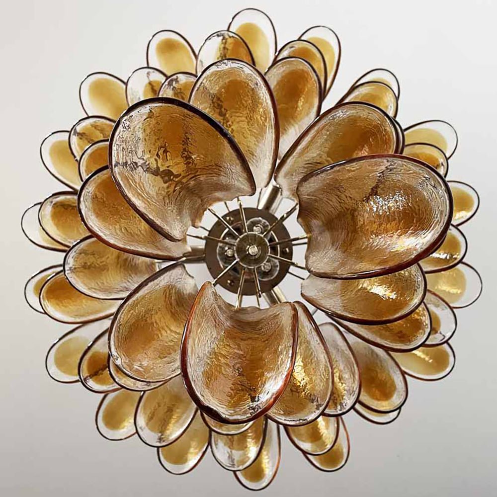 Aurora Chandelier Amber Petals Murano Glass Layered Lotus - Neutralighting