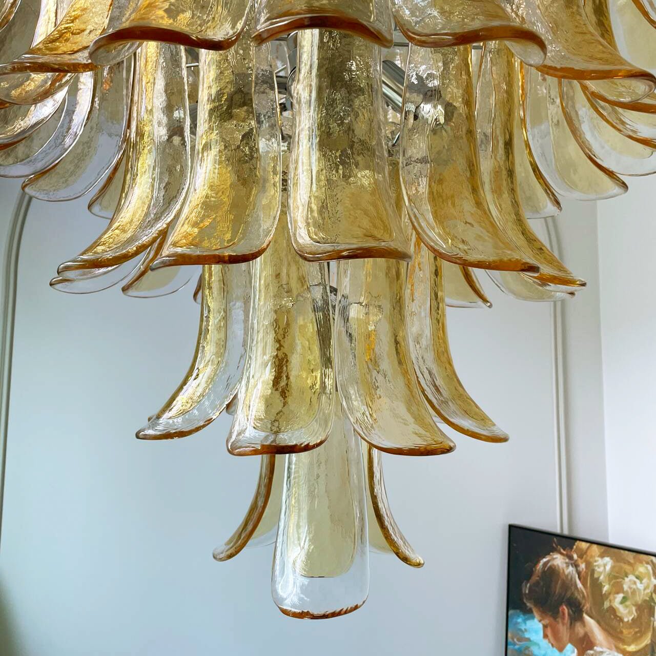 Aurora Chandelier Amber Petals Murano Glass Layered Lotus - Neutralighting