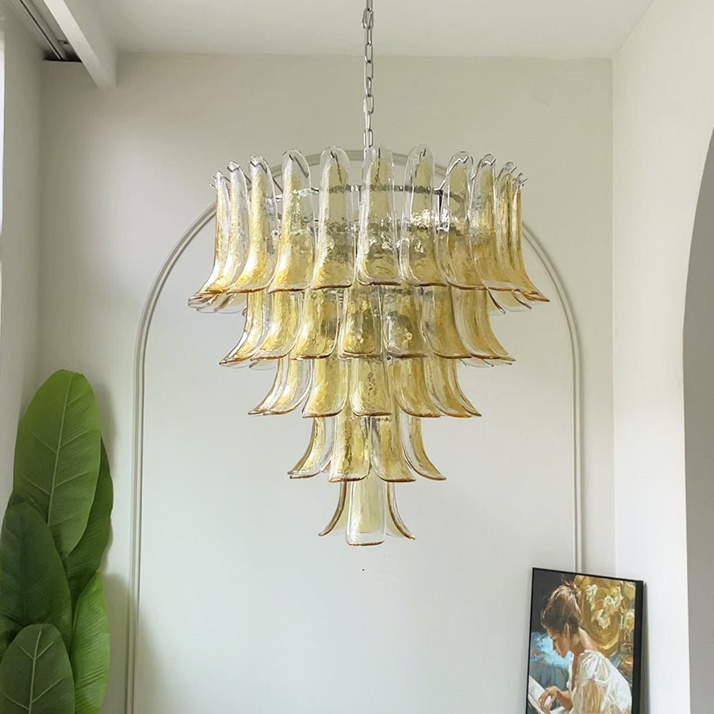 Aurora Chandelier Amber Petals Murano Glass Layered Lotus - Neutralighting