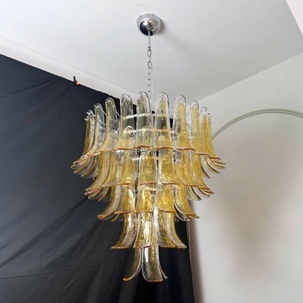 Aurora Chandelier Amber Petals Murano Glass Layered Lotus - Neutralighting