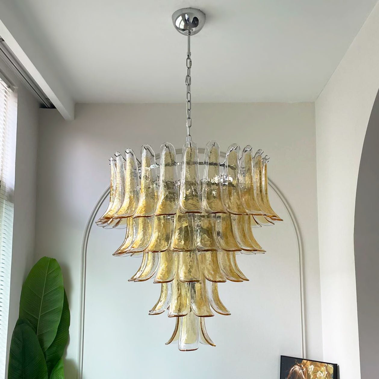 Aurora Chandelier Amber Petals Murano Glass Layered Lotus - Neutralighting