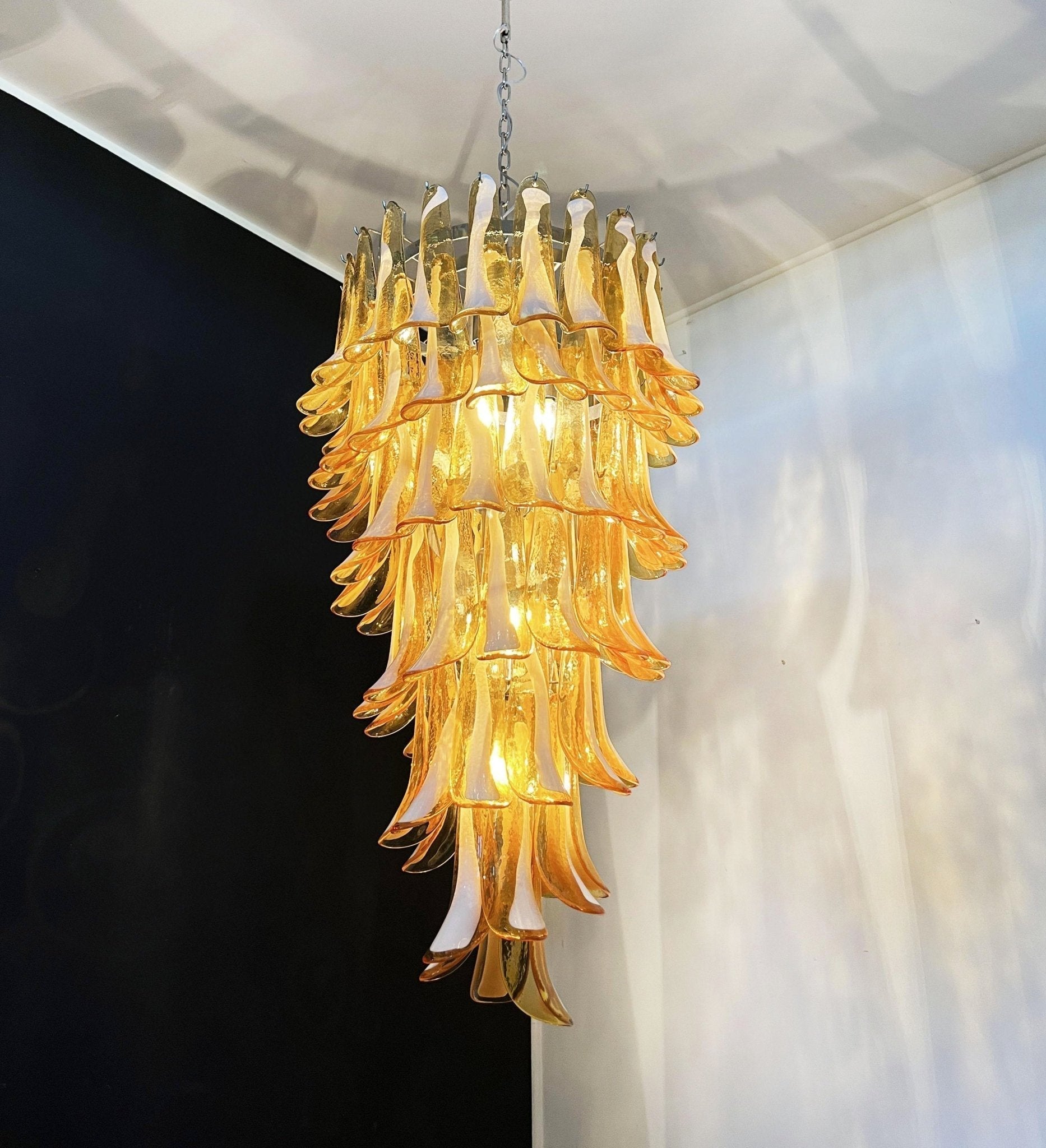 Aurora Chandelier Amber White Murano Spiral Petals - Neutralighting