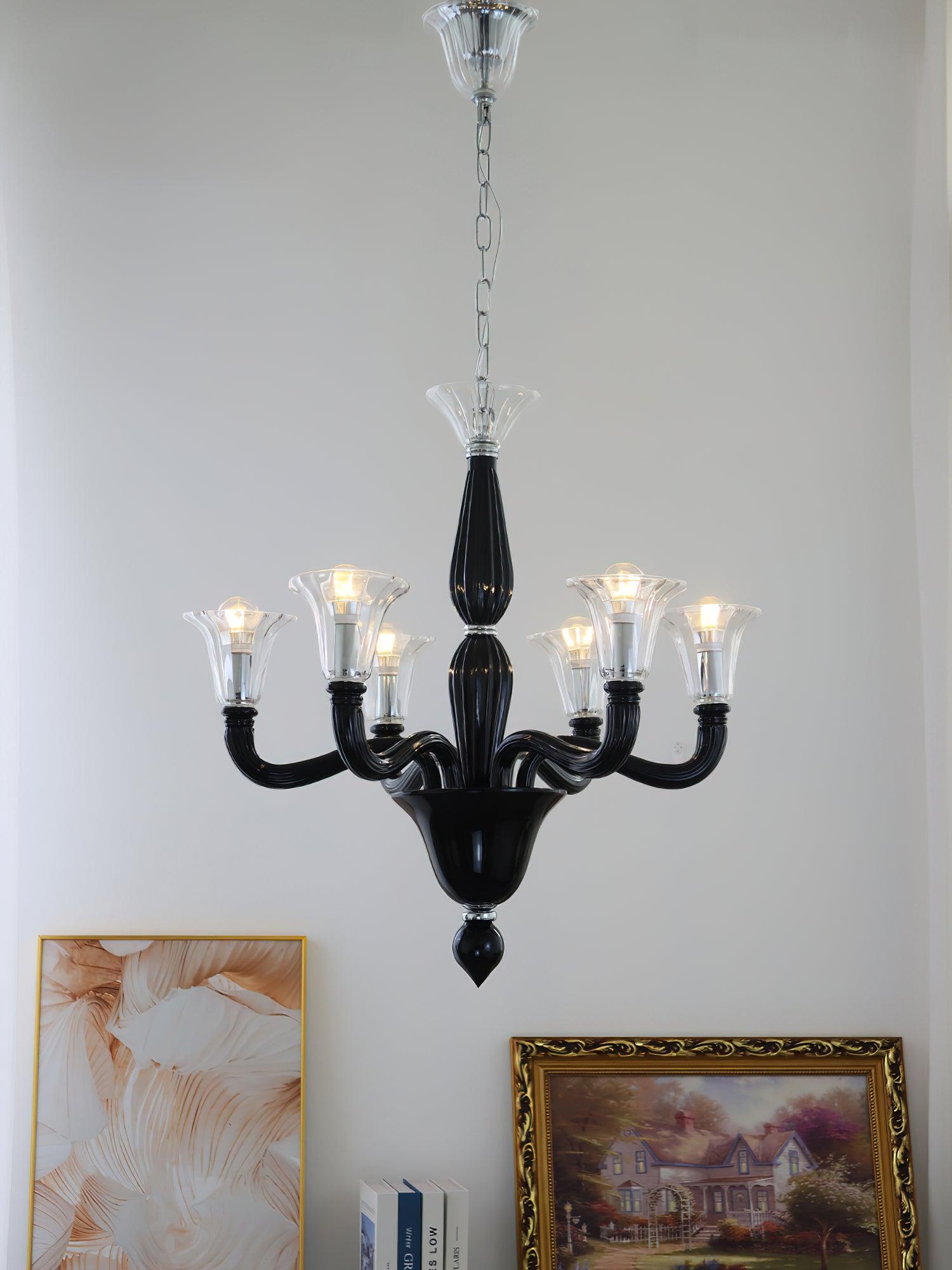 Aurora Chandelier Black Murano Candle Arm Glass Classic - Neutralighting