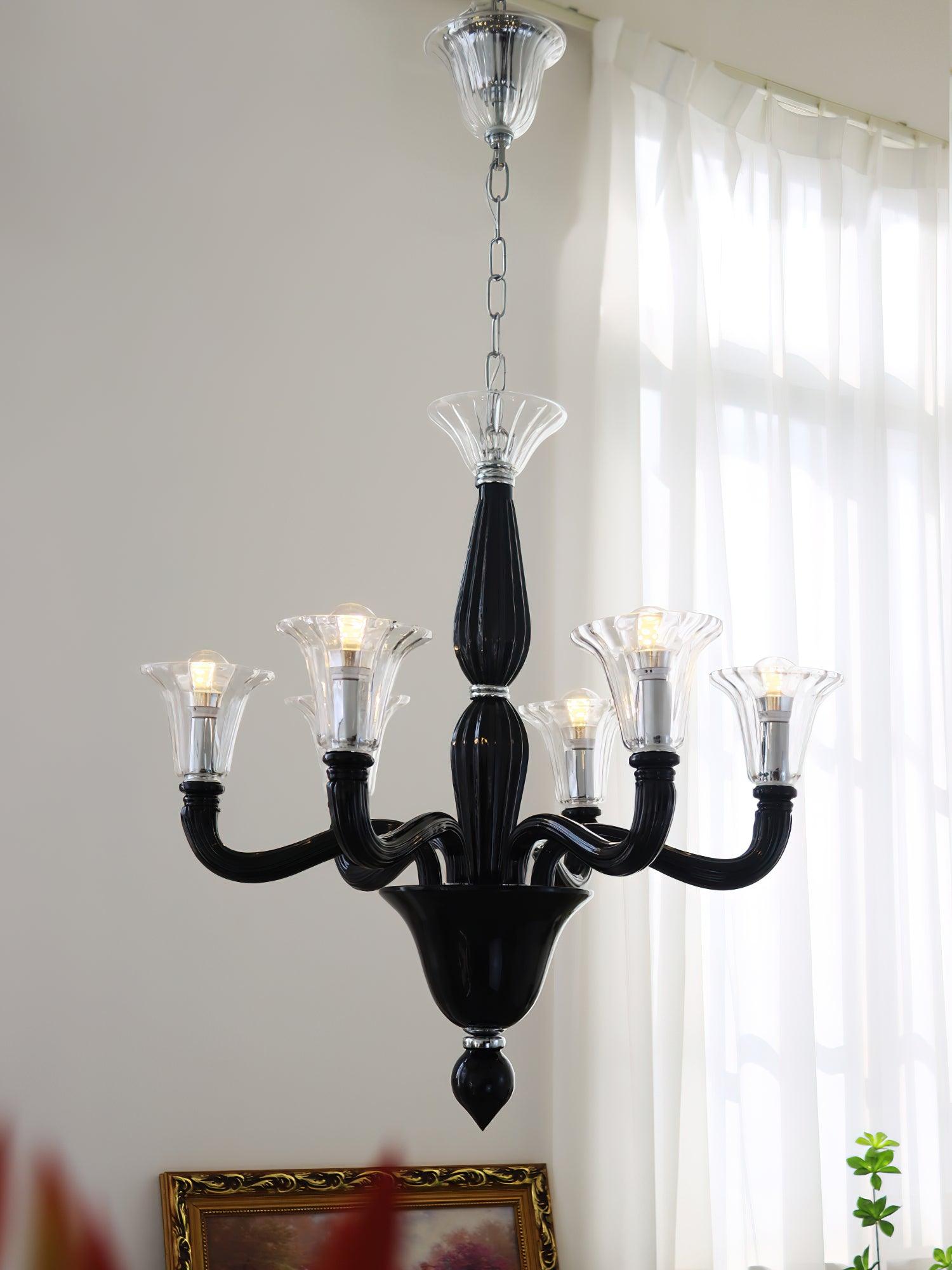Aurora Chandelier Black Murano Candle Arm Glass Classic - Neutralighting