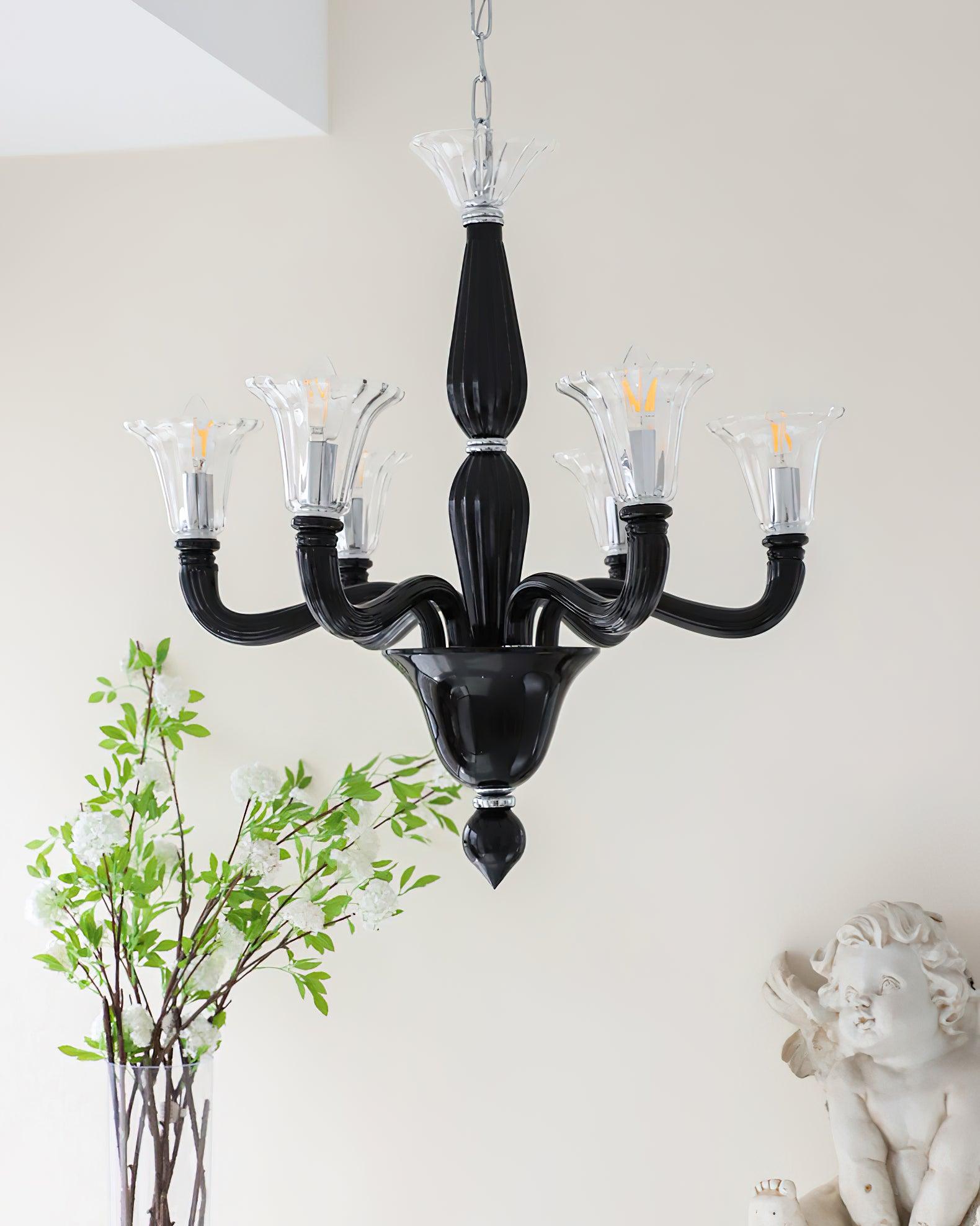 Aurora Chandelier Black Murano Candle Arm Glass Classic - Neutralighting