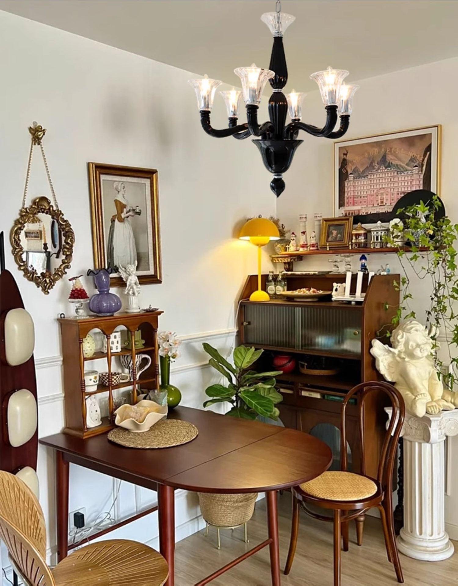 Aurora Chandelier Black Murano Candle Arm Glass Classic - Neutralighting