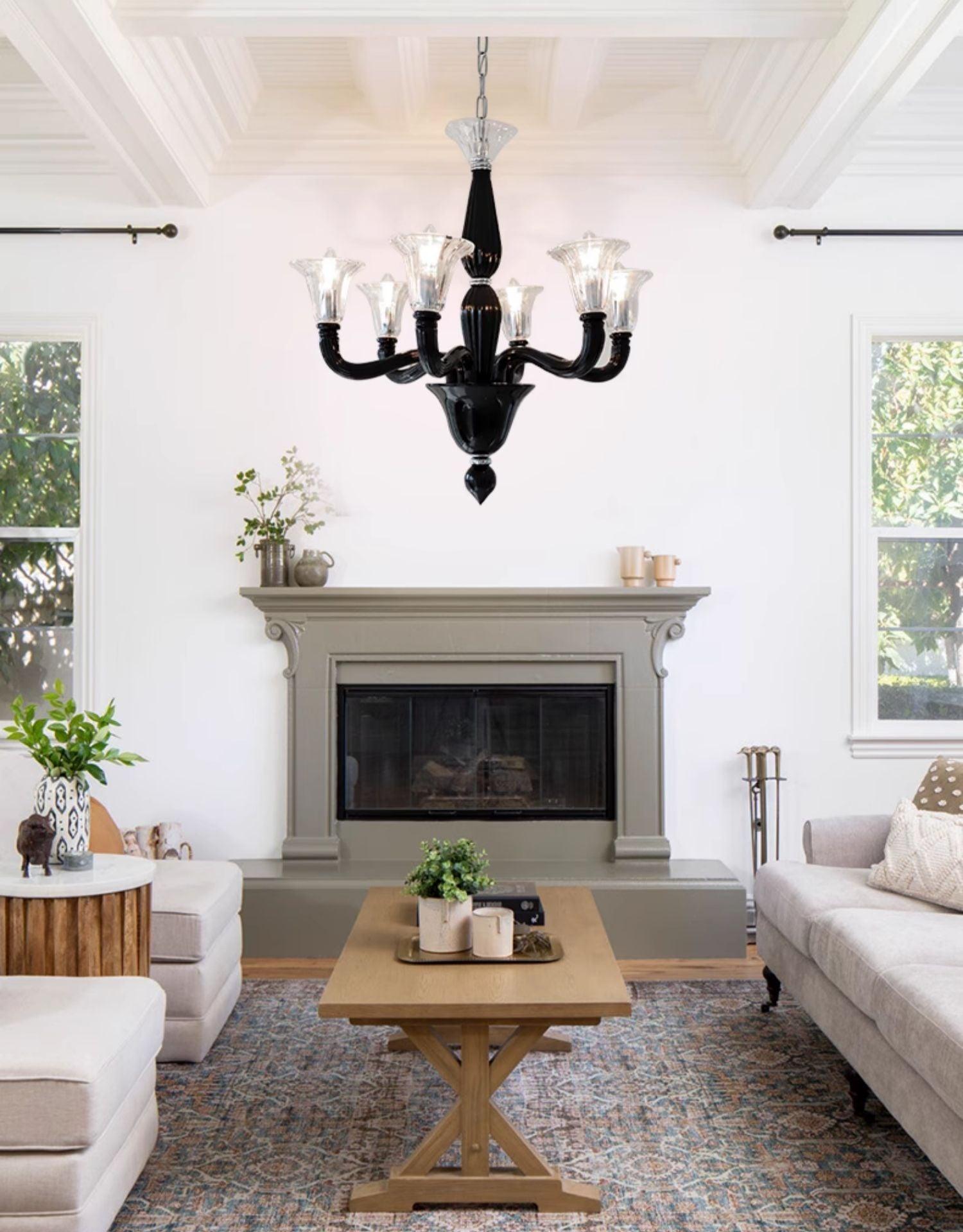 Aurora Chandelier Black Murano Candle Arm Glass Classic - Neutralighting