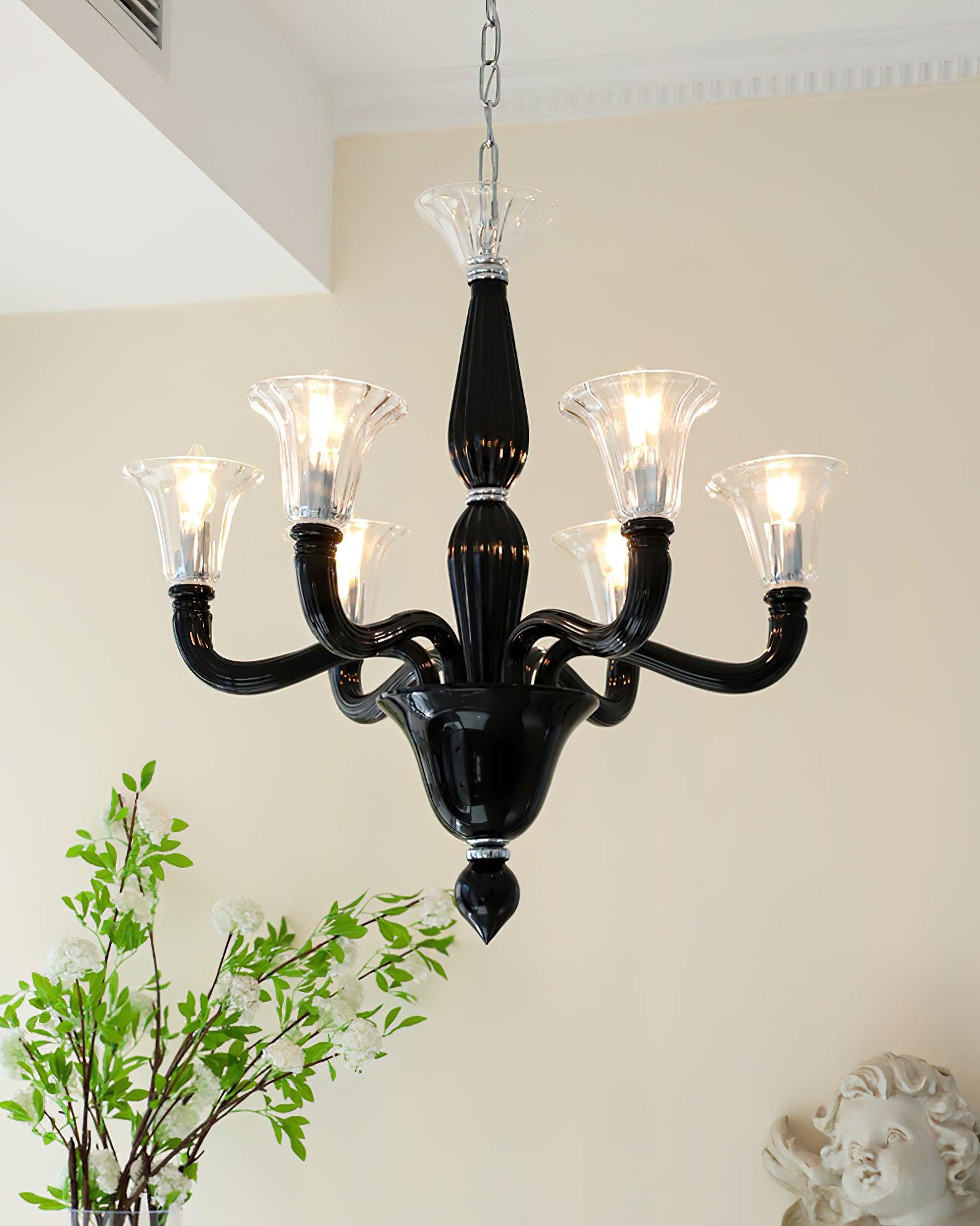 Aurora Chandelier Black Murano Candle Arm Glass Classic - Neutralighting