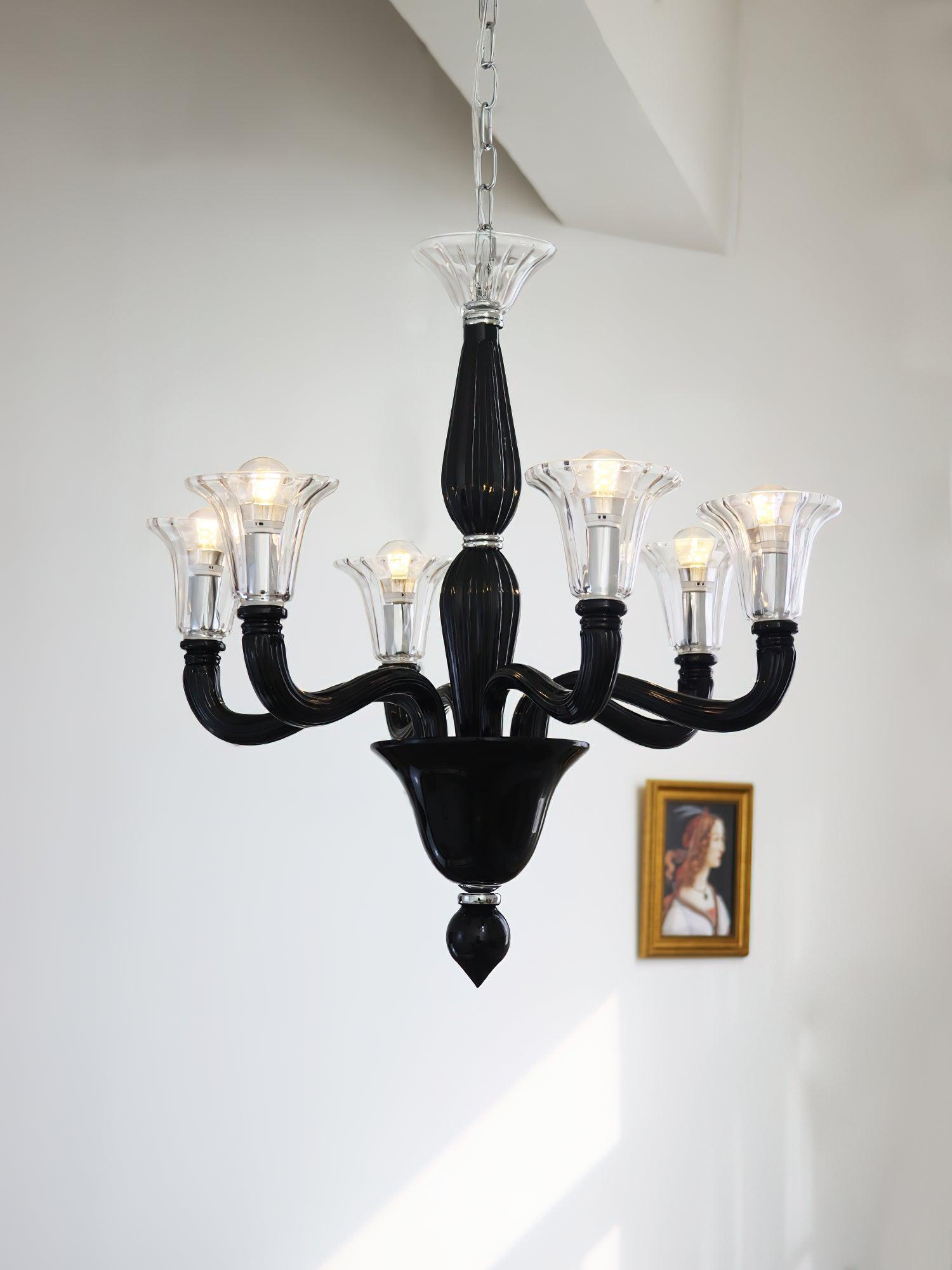 Aurora Chandelier Black Murano Candle Arm Glass Classic - Neutralighting