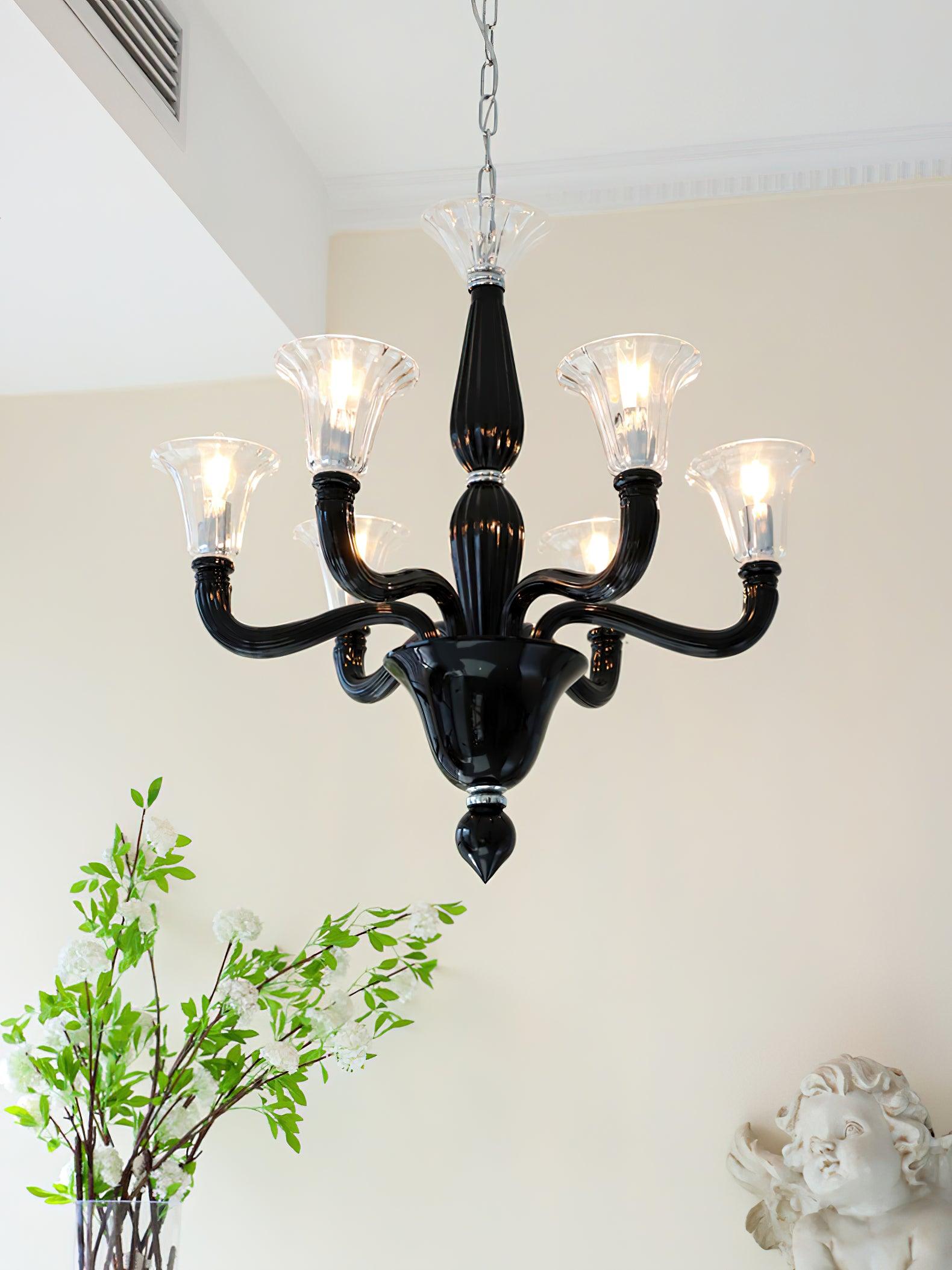Aurora Chandelier Black Murano Candle Arm Glass Classic - Neutralighting