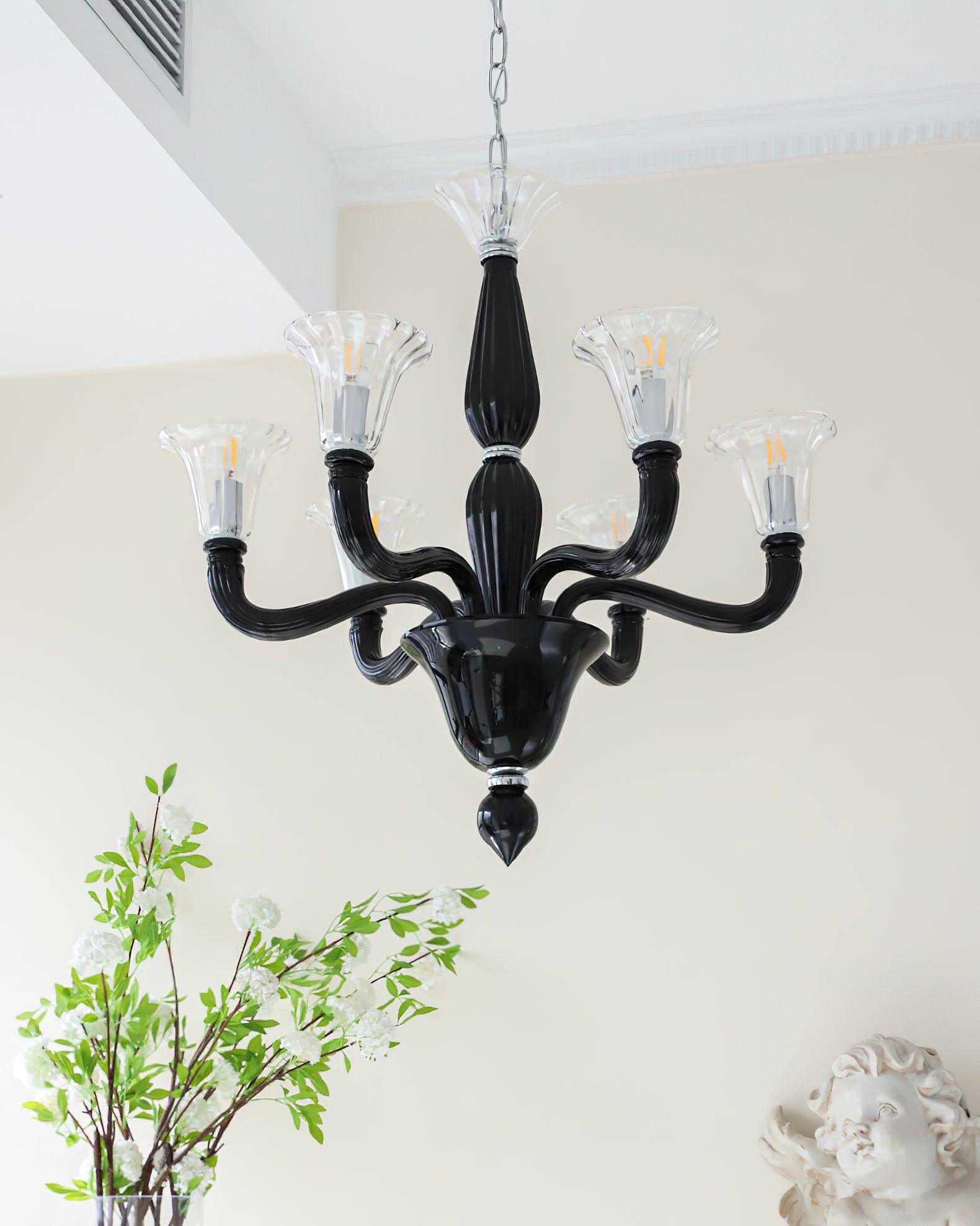 Aurora Chandelier Black Murano Candle Arm Glass Classic - Neutralighting