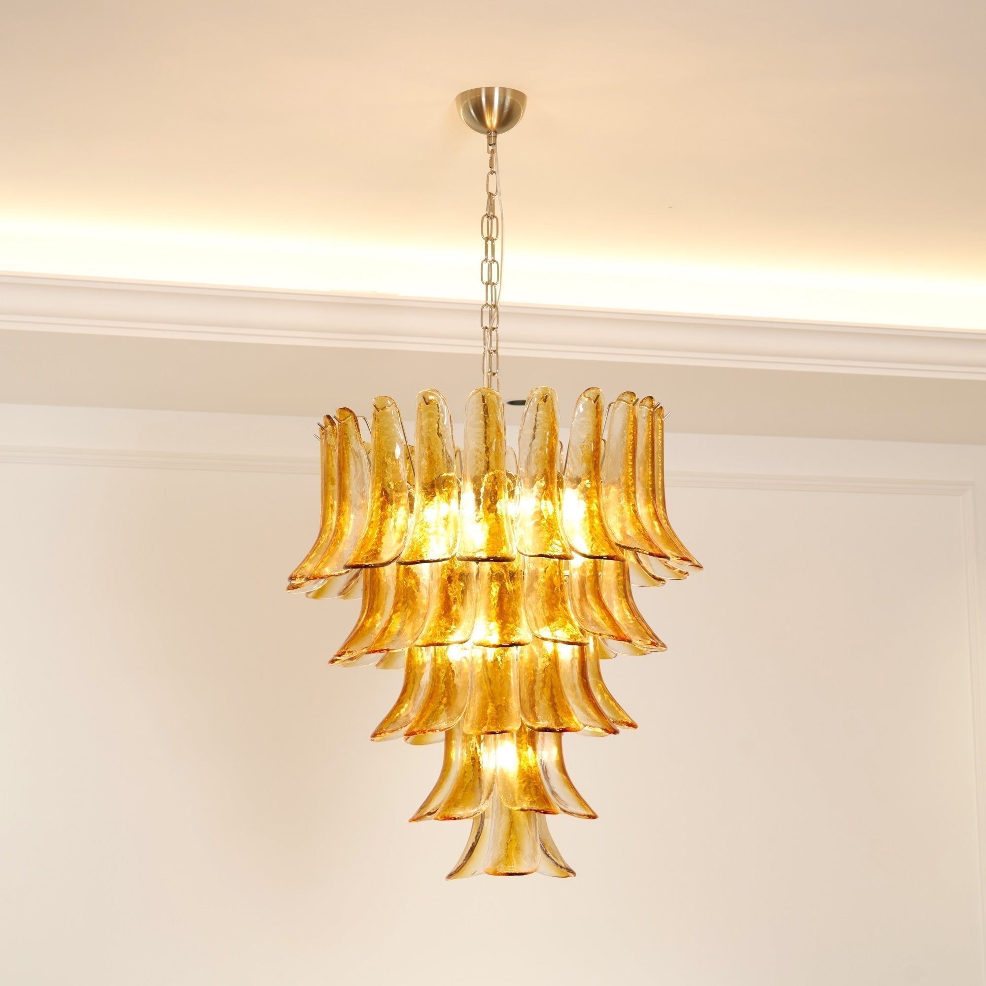 Aurora Chandelier Amber Lily Murano Glass Layered Centerpiece - Neutralighting
