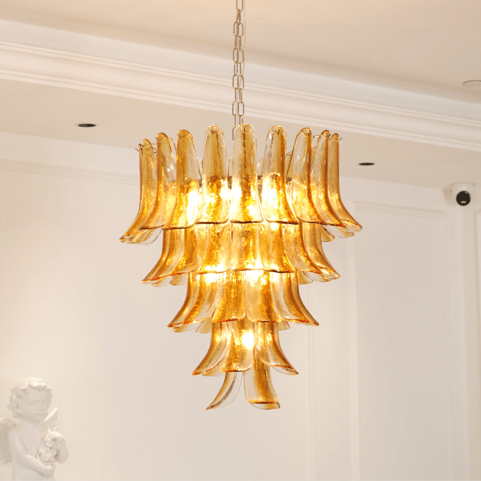 Aurora Chandelier Amber Lily Murano Glass Layered Centerpiece - Neutralighting