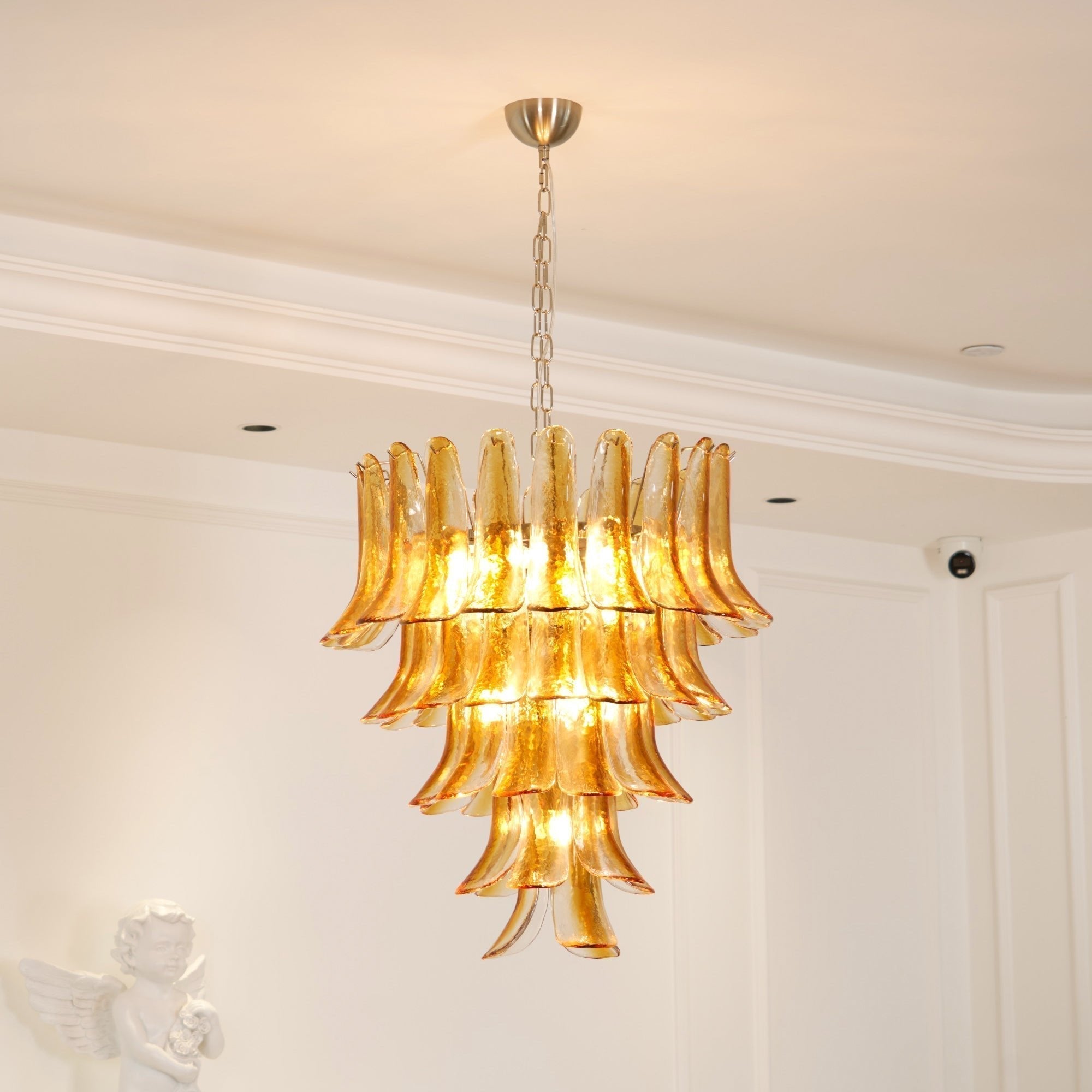 Aurora Chandelier Amber Lily Murano Glass Layered Centerpiece - Neutralighting