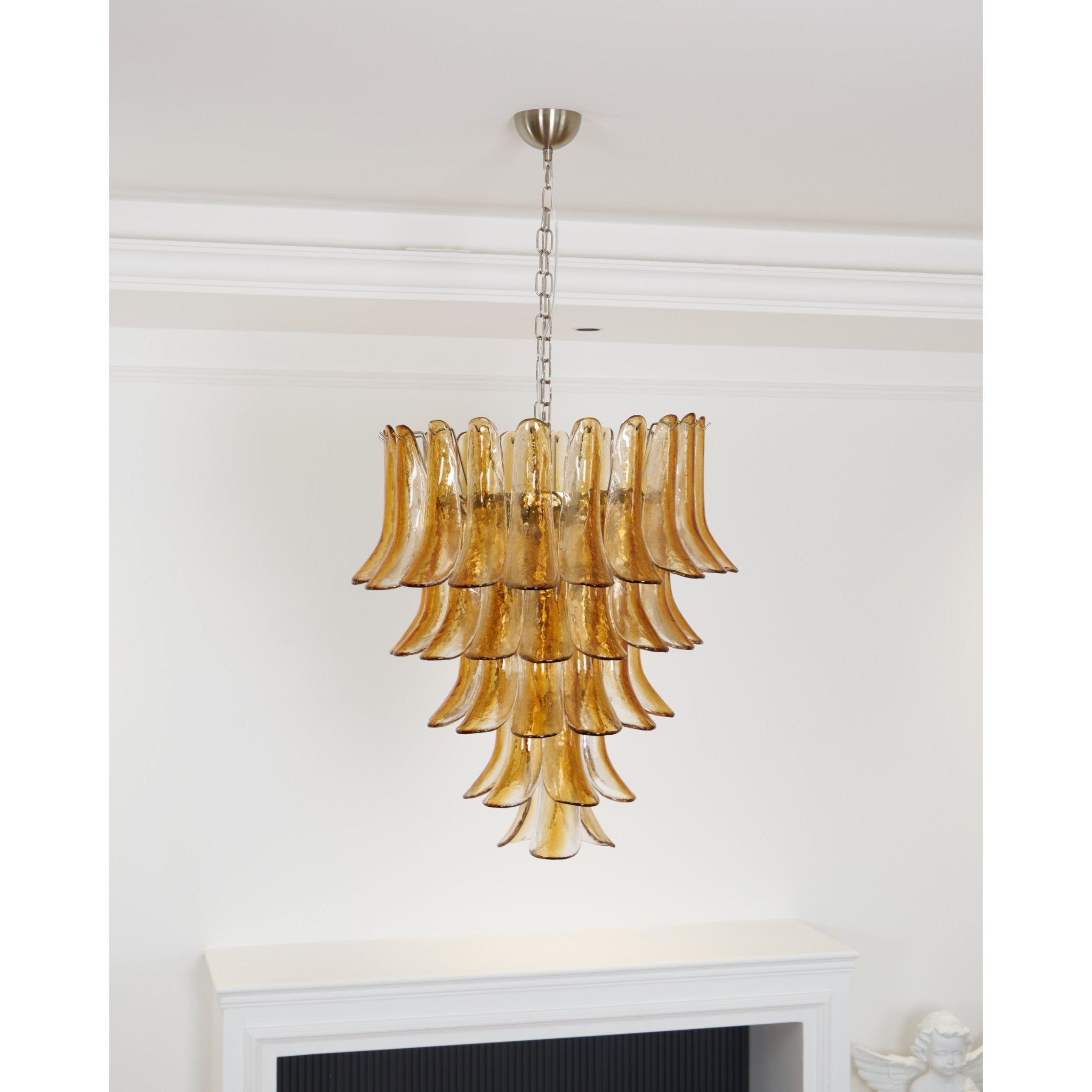 Aurora Chandelier Amber Lily Murano Glass Layered Centerpiece - Neutralighting
