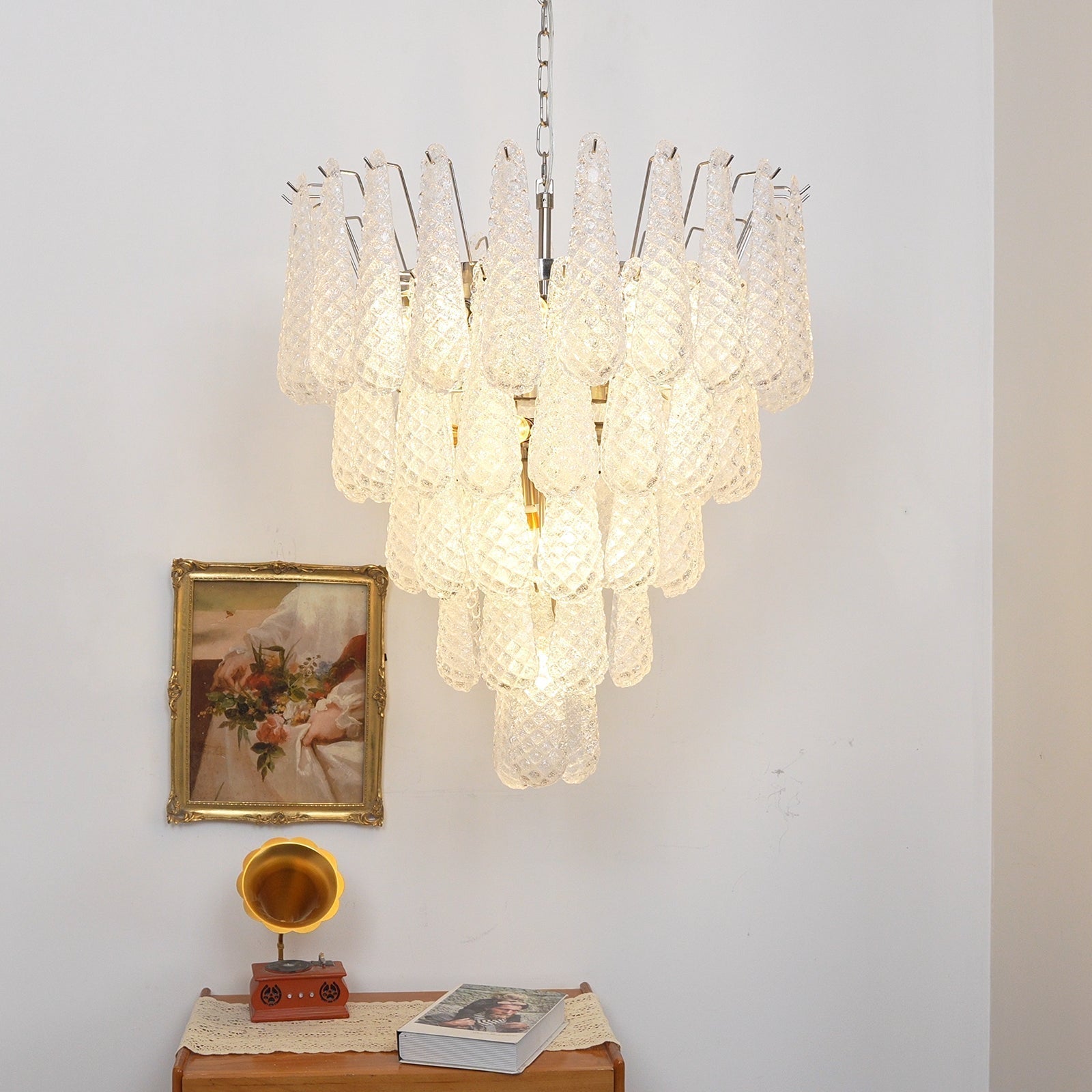 Aurora Chandelier Clear Murano Glass Dewdrop Layered - Neutralighting