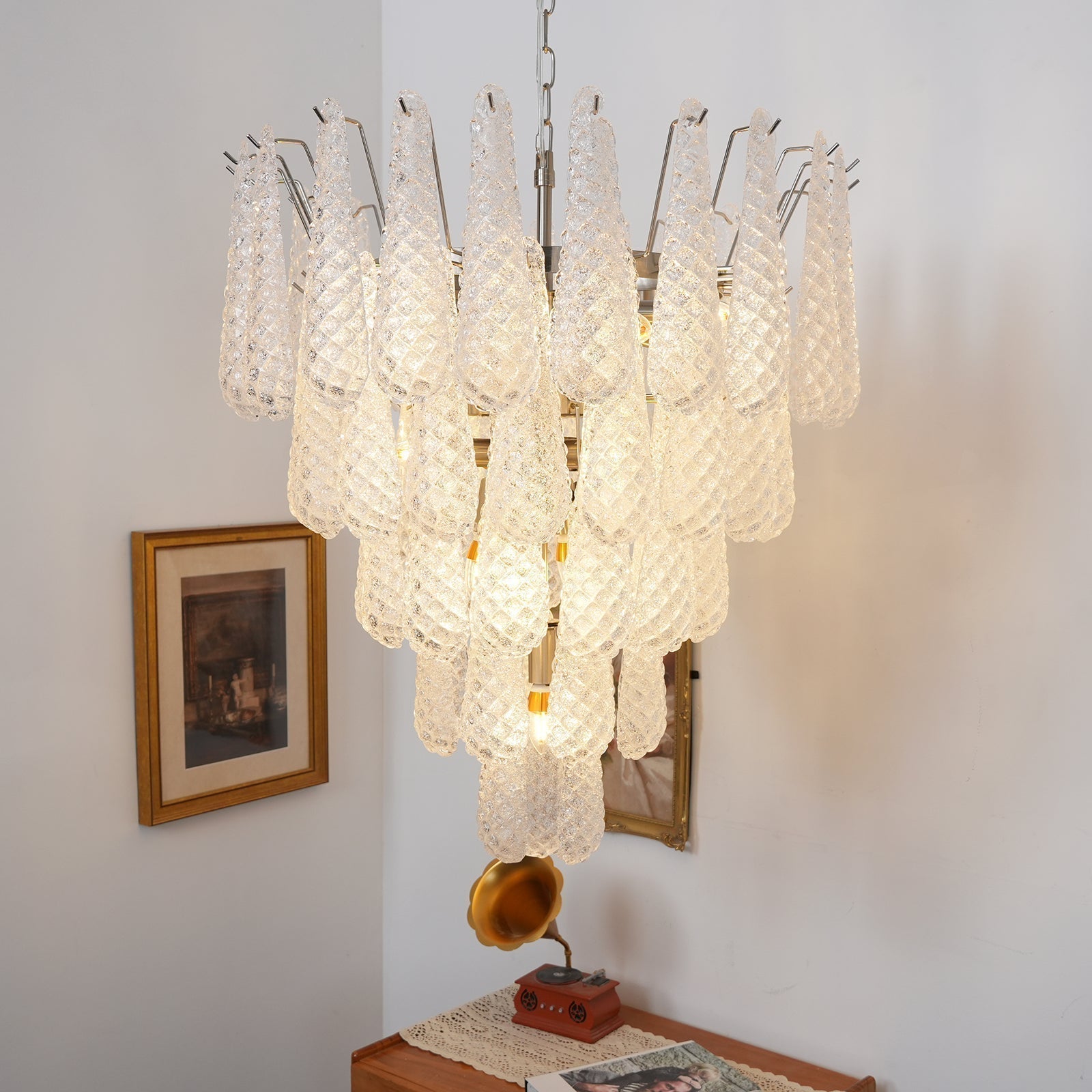 Aurora Chandelier Clear Murano Glass Dewdrop Layered - Neutralighting