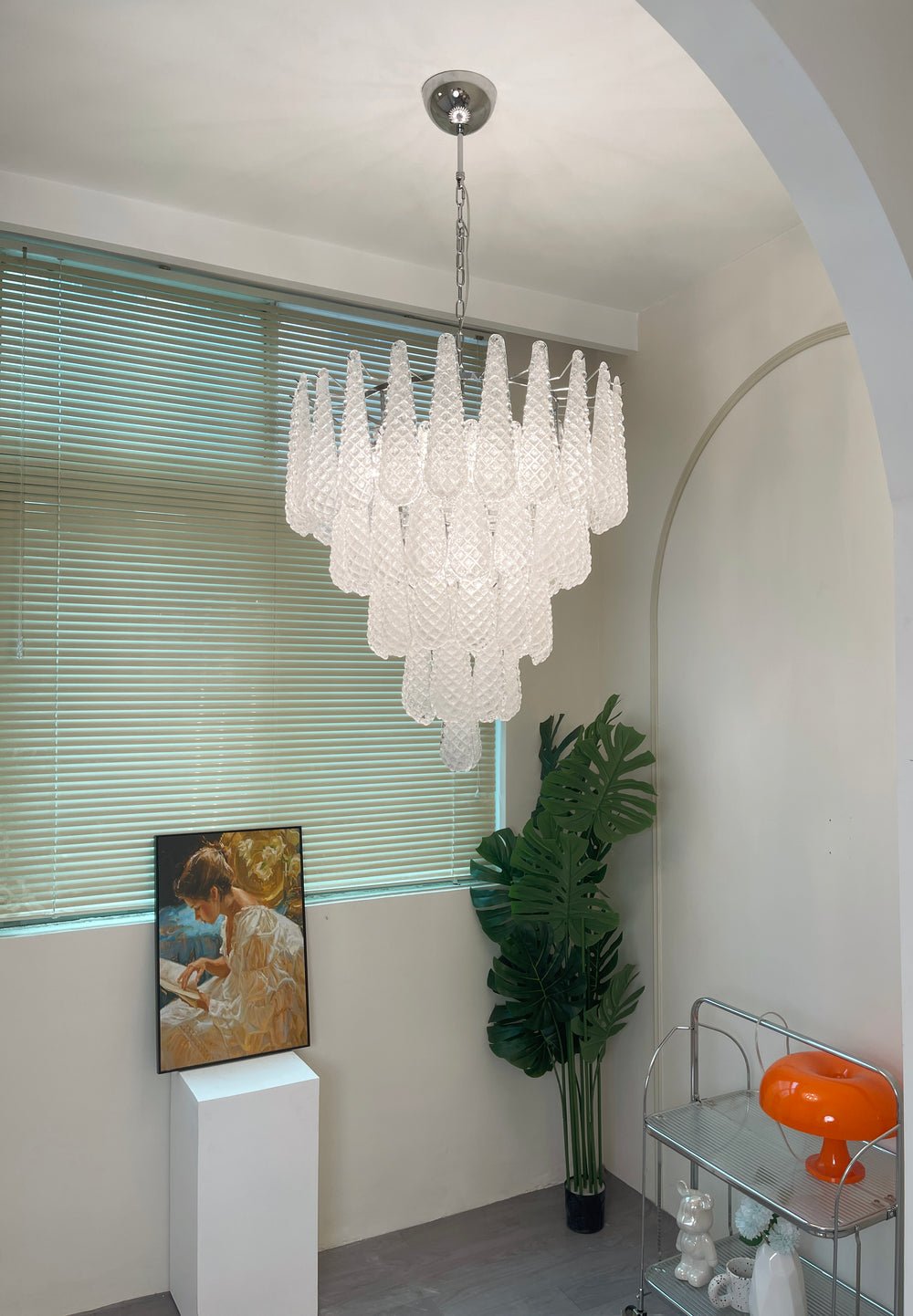 Aurora Chandelier Clear Droplets Murano Glass Waterfall Diamond - Neutralighting
