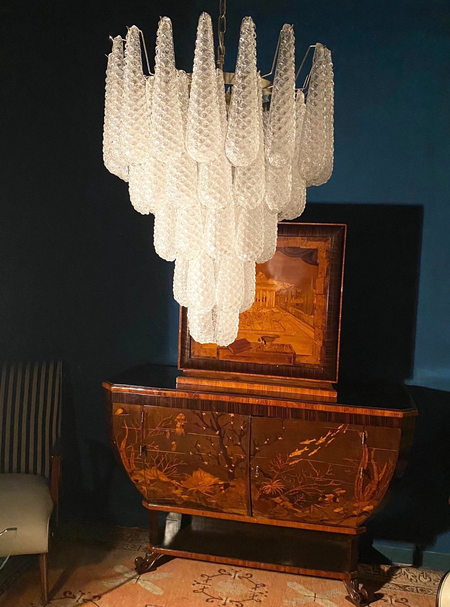 Aurora Chandelier Clear Droplets Murano Glass Waterfall Diamond - Neutralighting