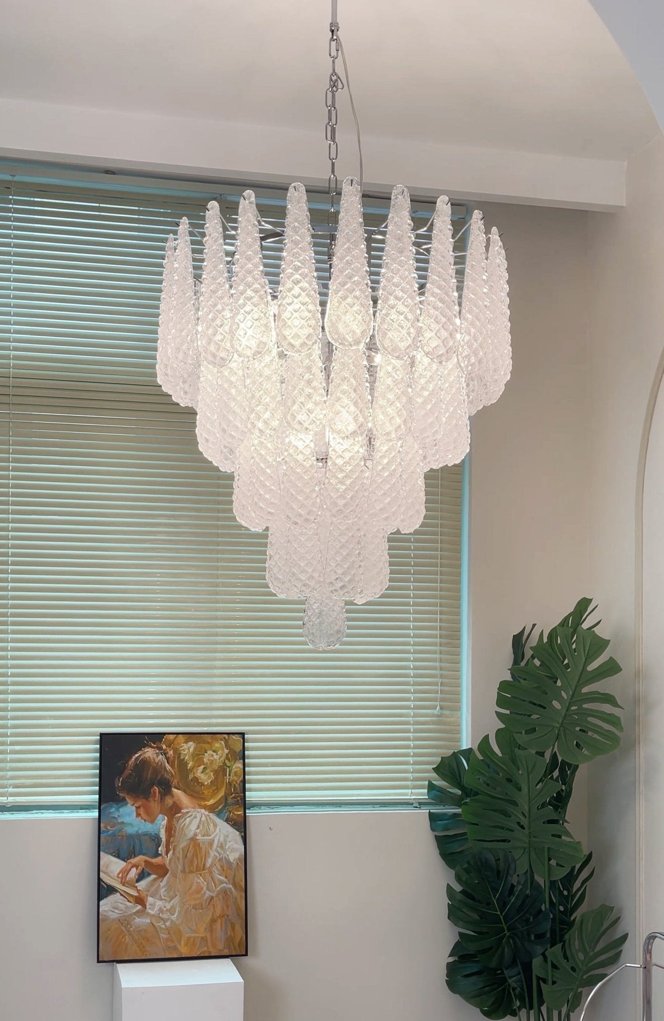 Aurora Chandelier Clear Droplets Murano Glass Waterfall Diamond - Neutralighting