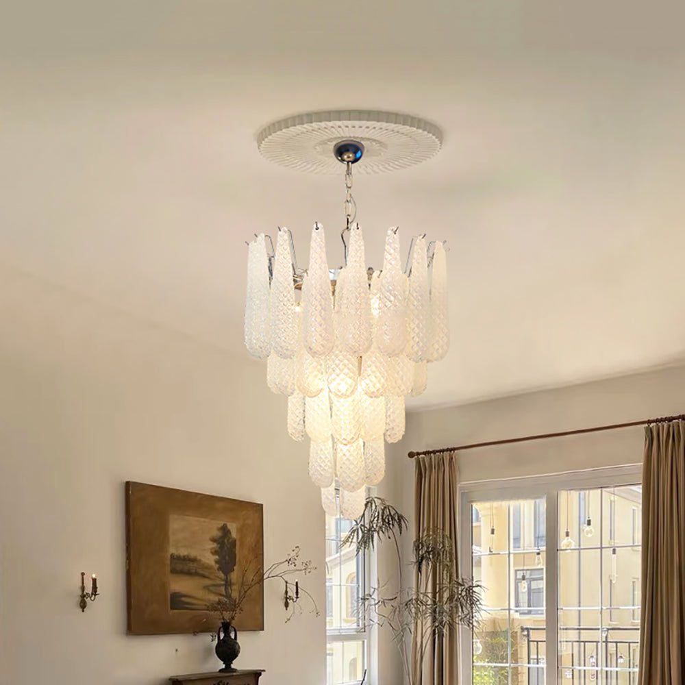 Aurora Chandelier Clear Droplets Murano Glass Waterfall Diamond - Neutralighting