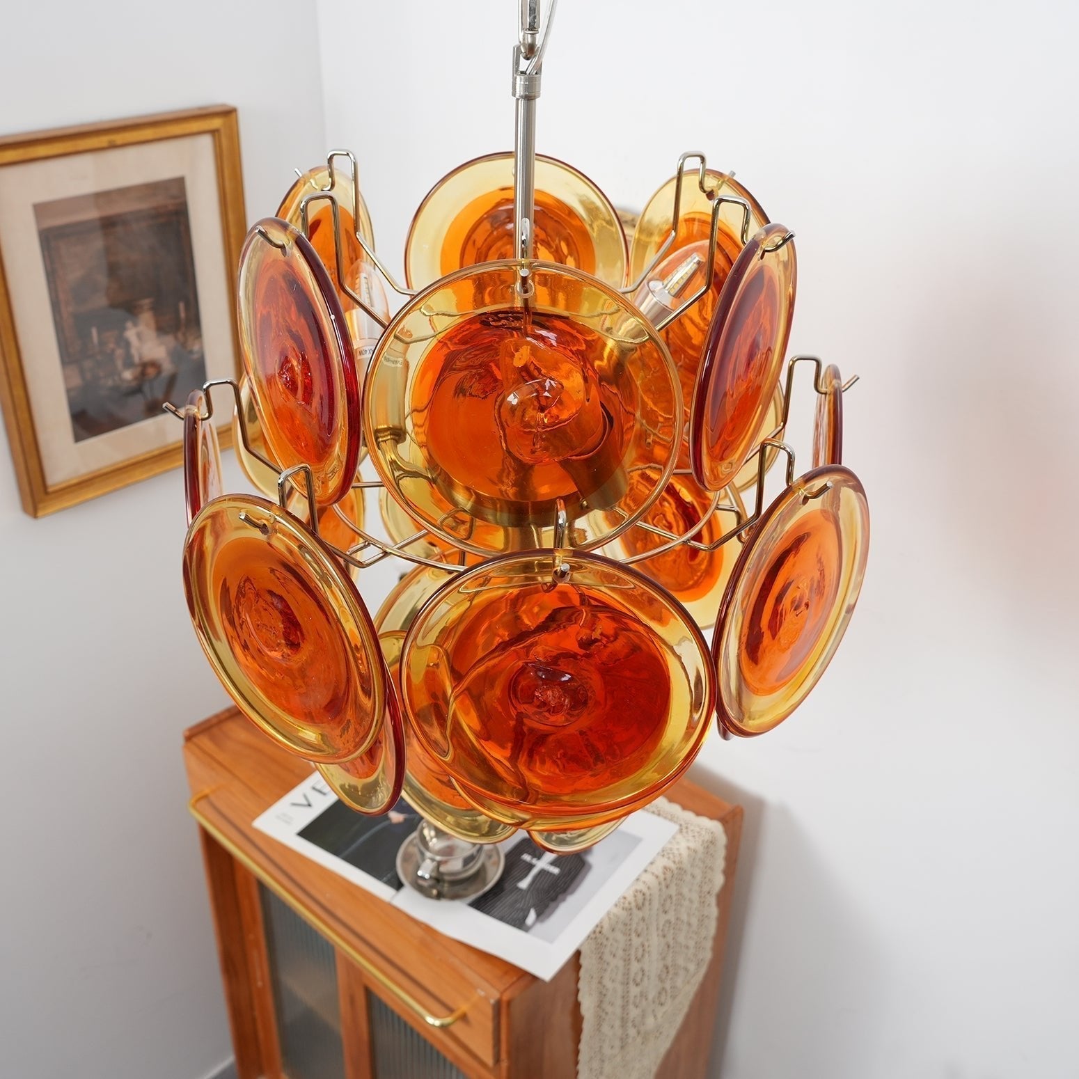 Aurora Chandelier Orange Murano Glass Disc Layered - Neutralighting