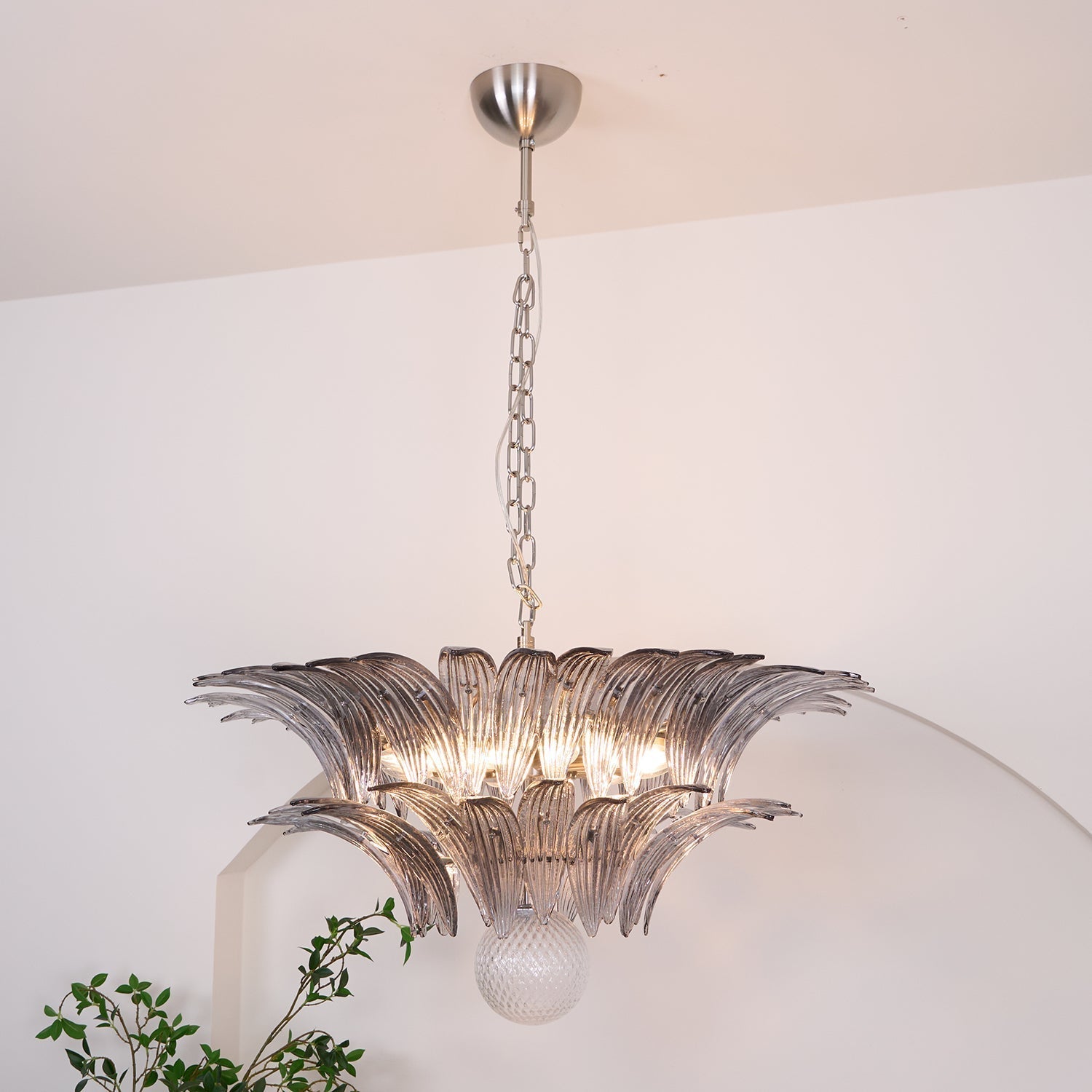 Aurora Chandelier Palmette Clear Murano Glass Leaf Layered - Neutralighting