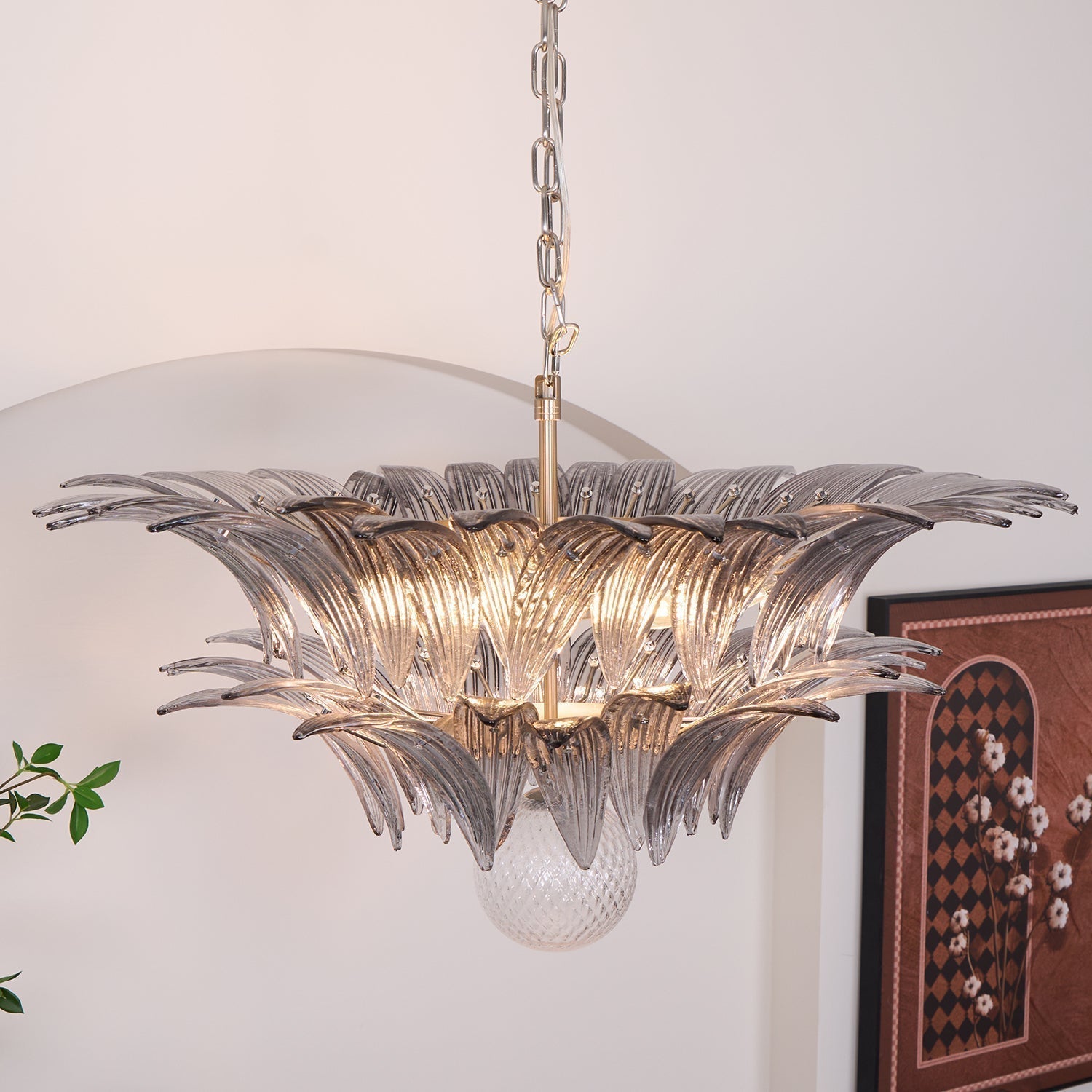 Aurora Chandelier Palmette Clear Murano Glass Leaf Layered - Neutralighting