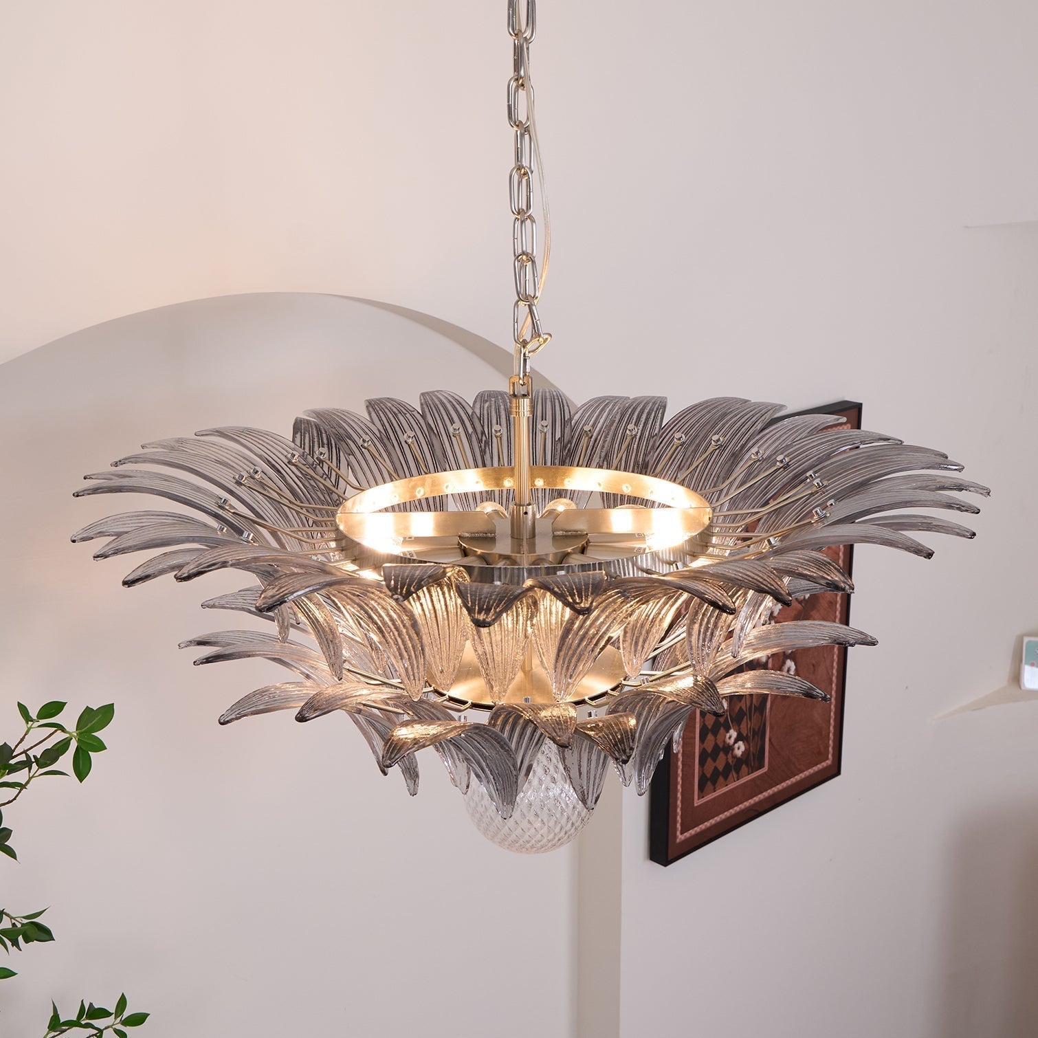 Aurora Chandelier Palmette Clear Murano Glass Leaf Layered - Neutralighting