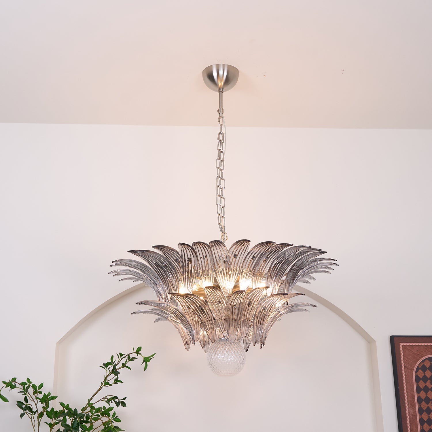 Aurora Chandelier Palmette Clear Murano Glass Leaf Layered - Neutralighting